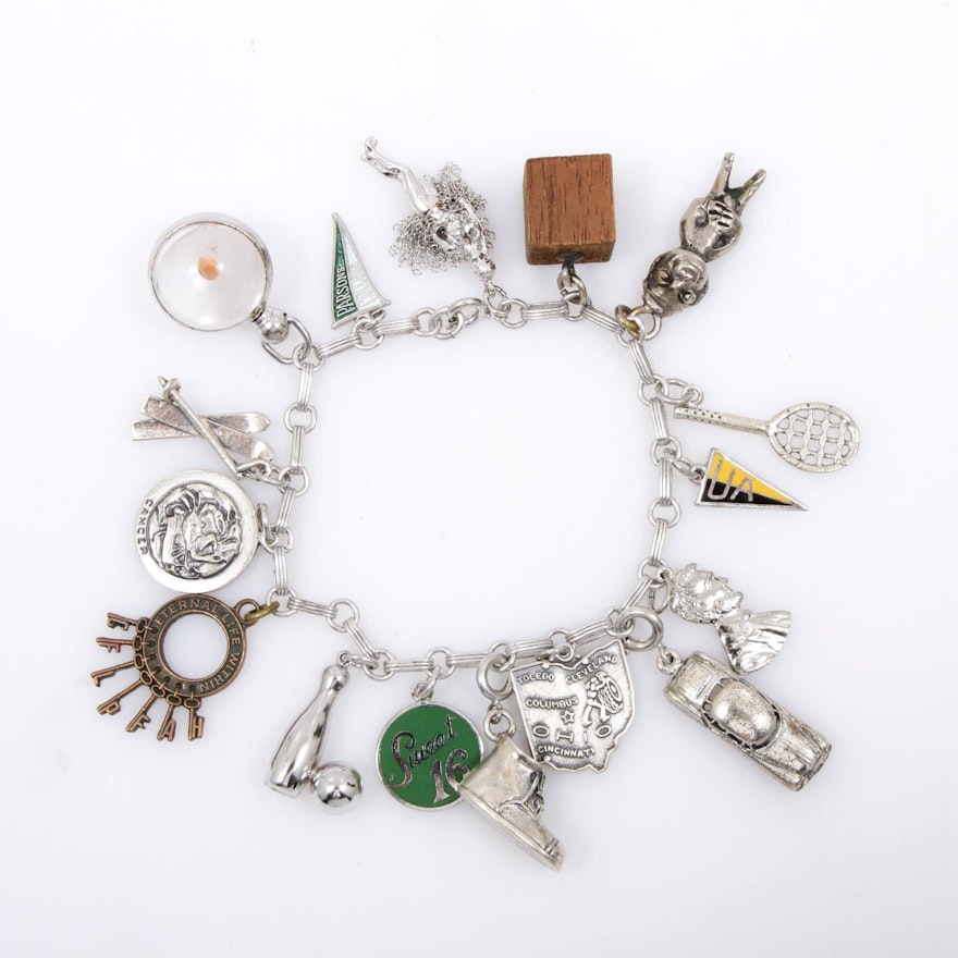 Vintage Sterling Silver Charm Bracelet Including Danecraft Charms