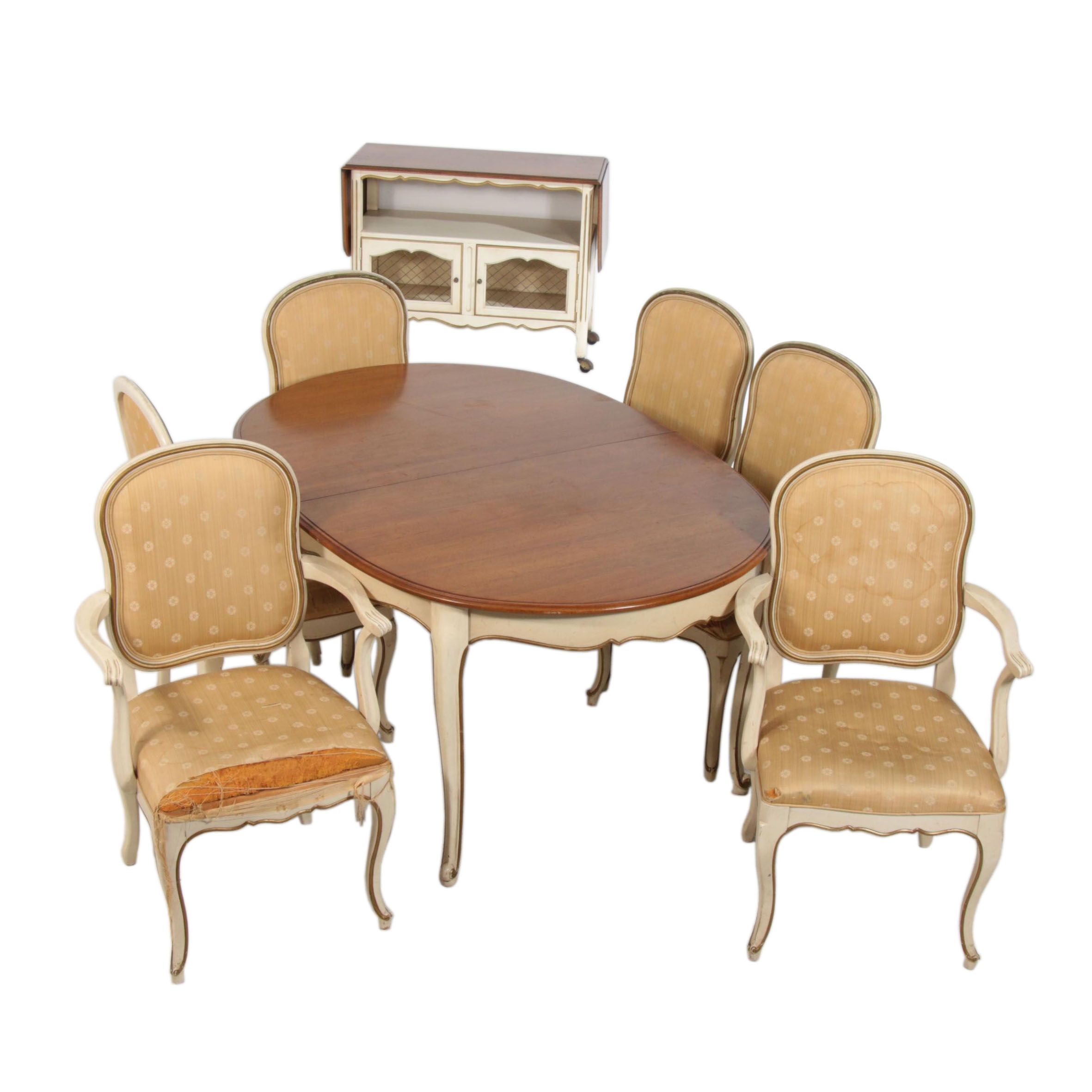 Davis Cabinet Co. French Provincial Style Painted Dining Set, Late 20th C.