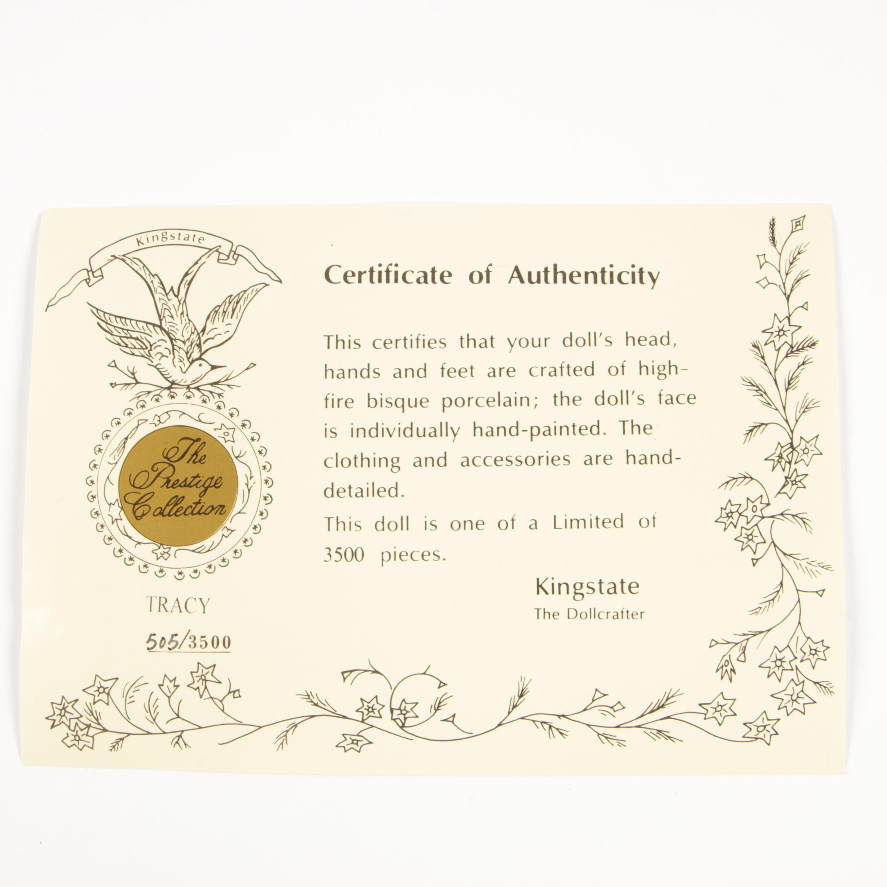 Kingstate The Dollcrafter "Tracy" Prestige Collection Porcelain Doll