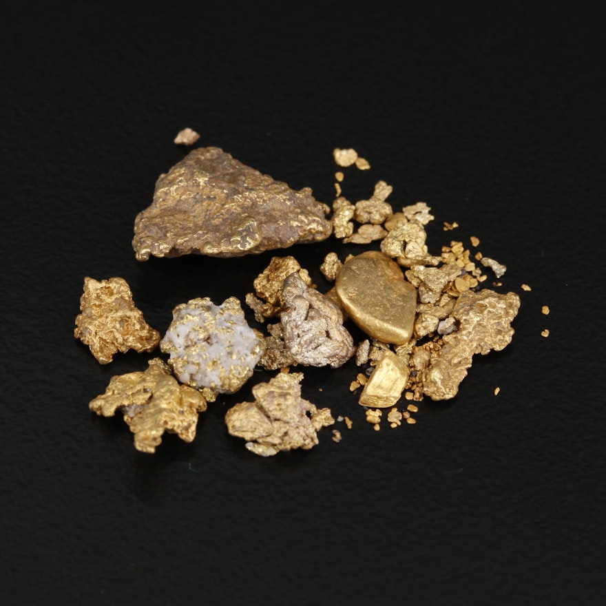 Assortment of Gold Nuggets and Native Gold of Varying Gold Content