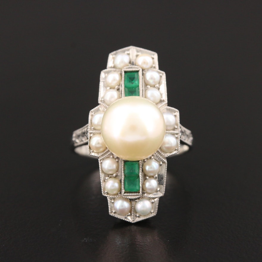Vintage Cultured Pearl and Glass Ring