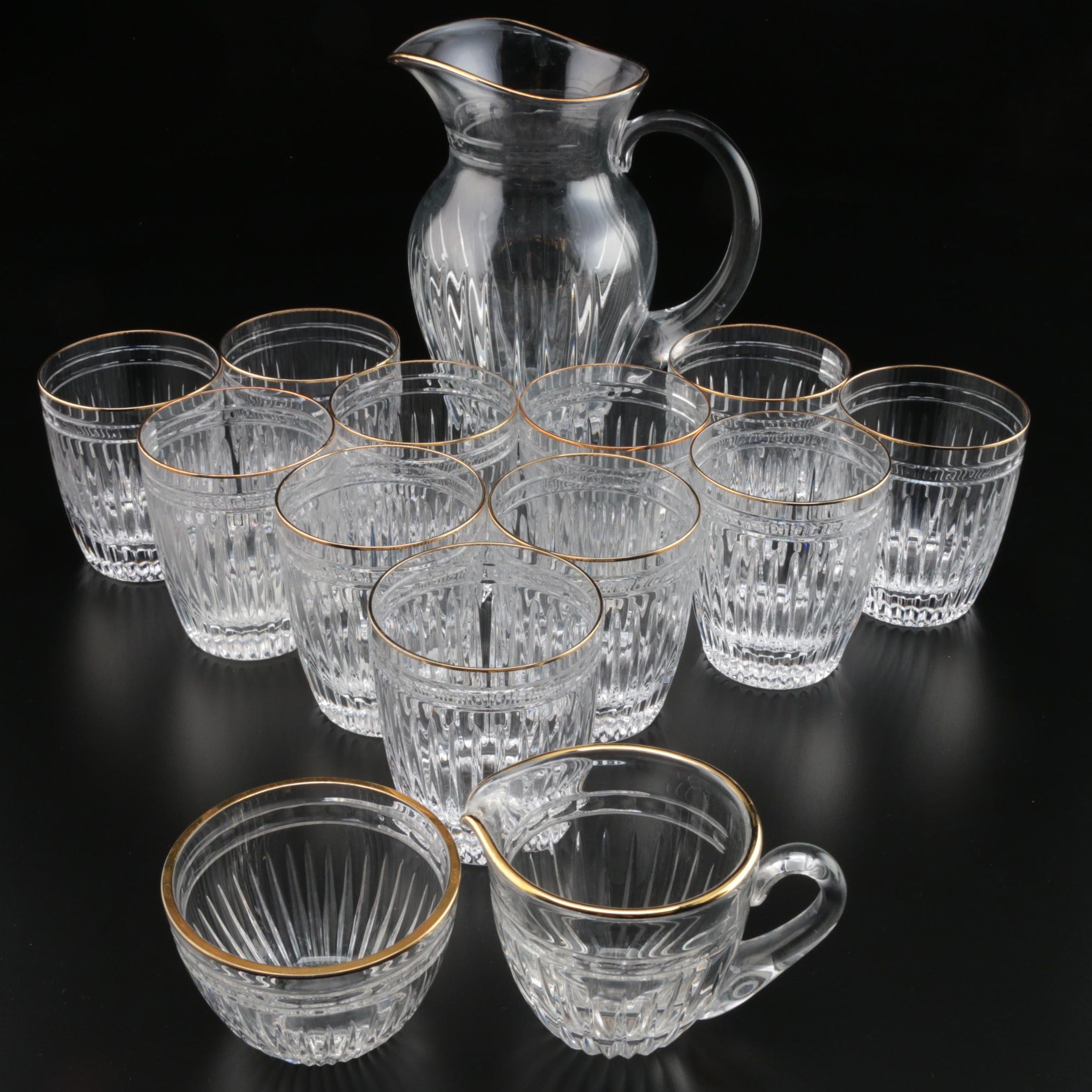 Waterford Crystal "Hanover Gold" Pitcher and Rocks Glasses