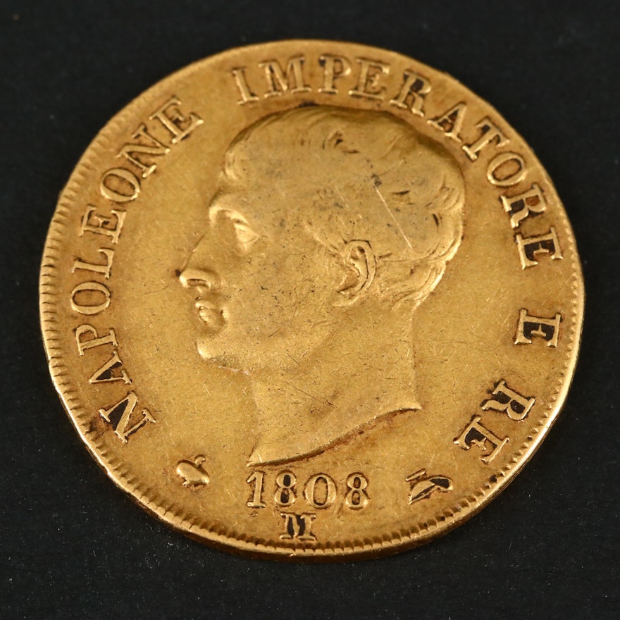 1808-M Italian States Kingdom of Napoleon 40 Lire Gold Coin