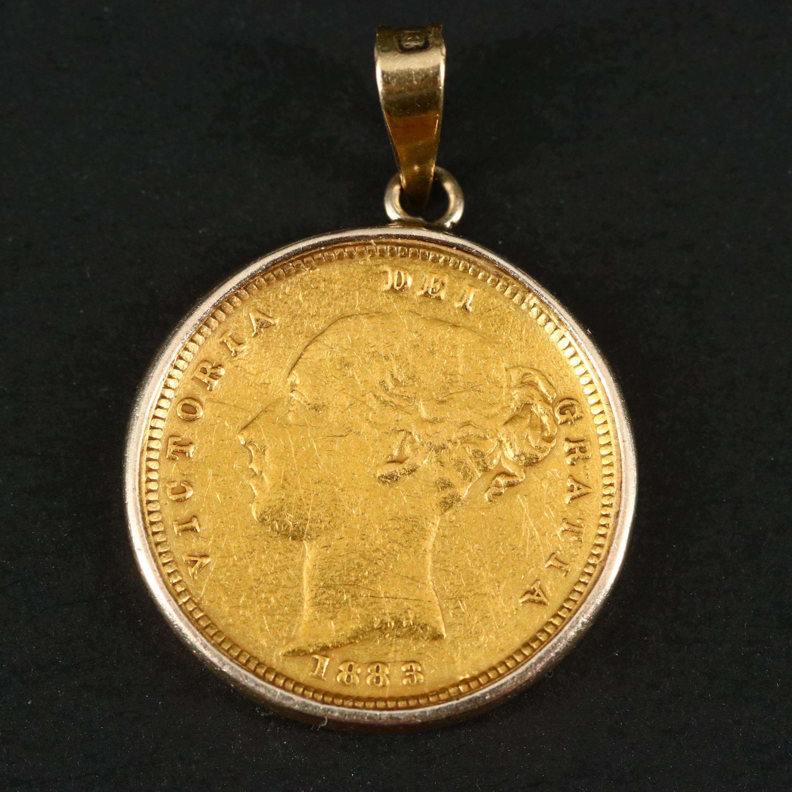 1883 British Gold Half Sovereign Set In a 14K Gold Coin Bezel