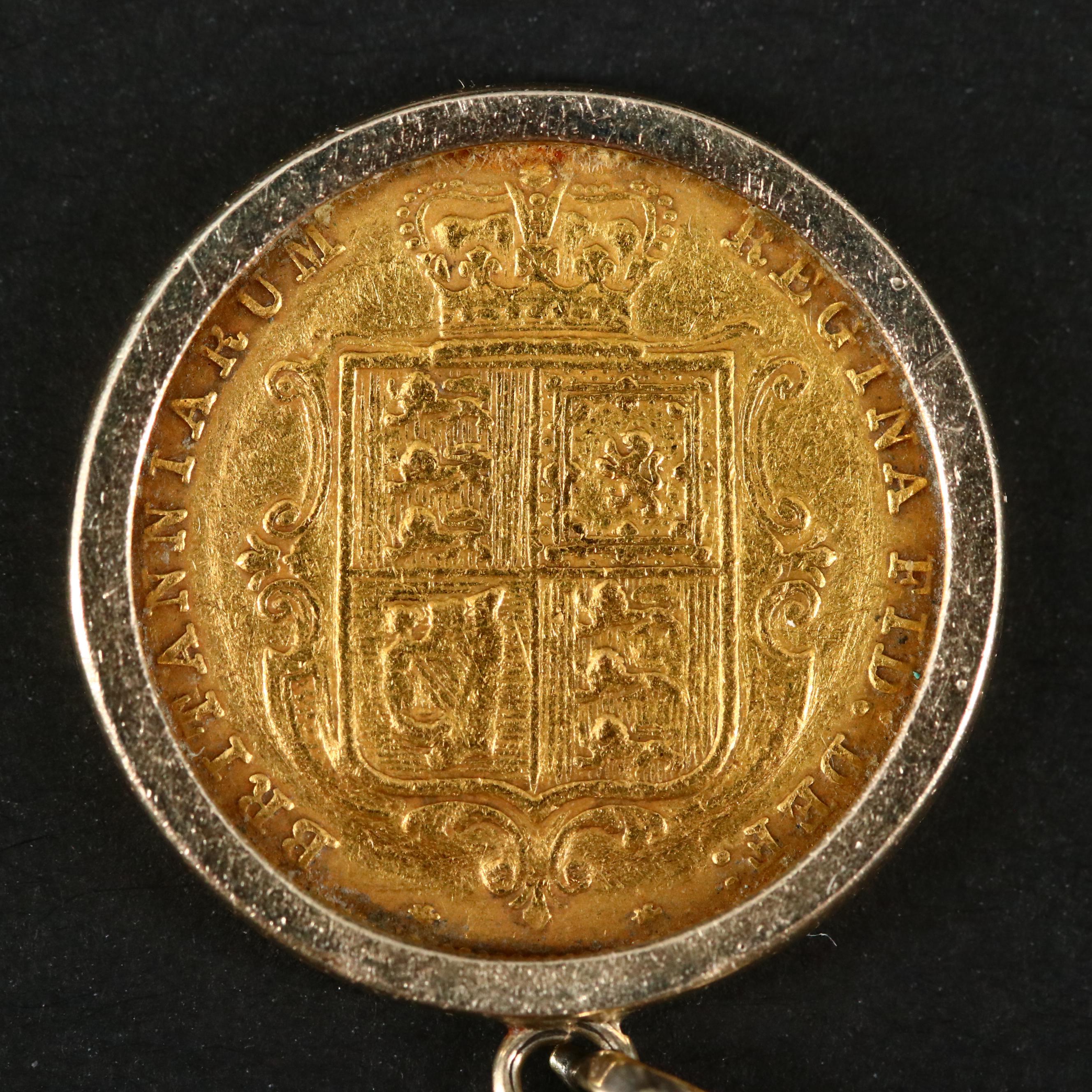 1883 British Gold Half Sovereign Set In a 14K Gold Coin Bezel