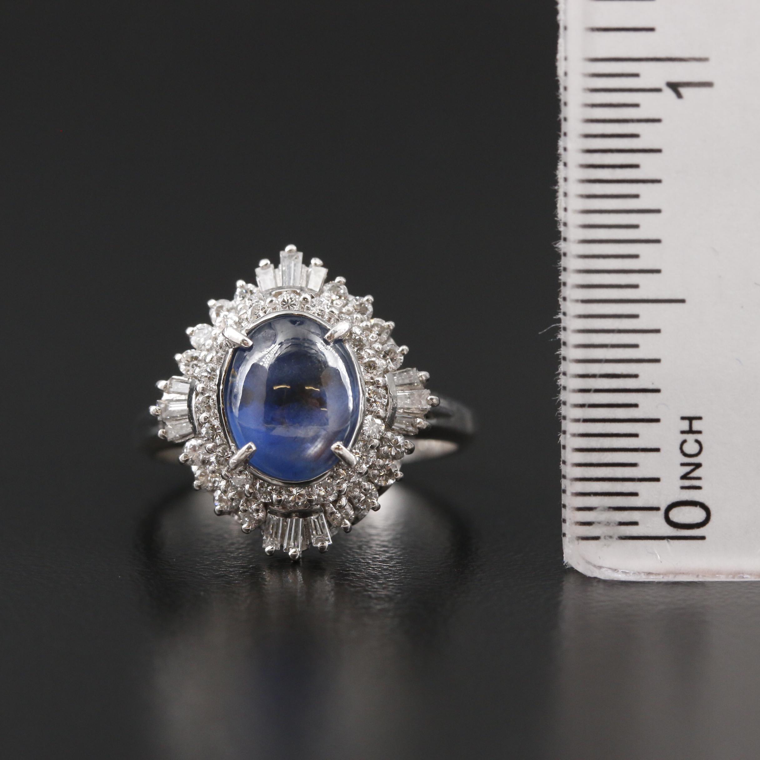 Platinum Star Sapphire and Diamond Double Halo Ring
