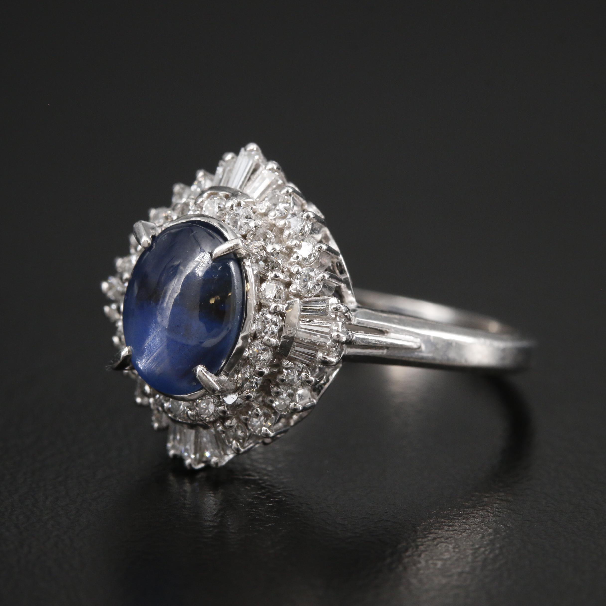 Platinum Star Sapphire and Diamond Double Halo Ring