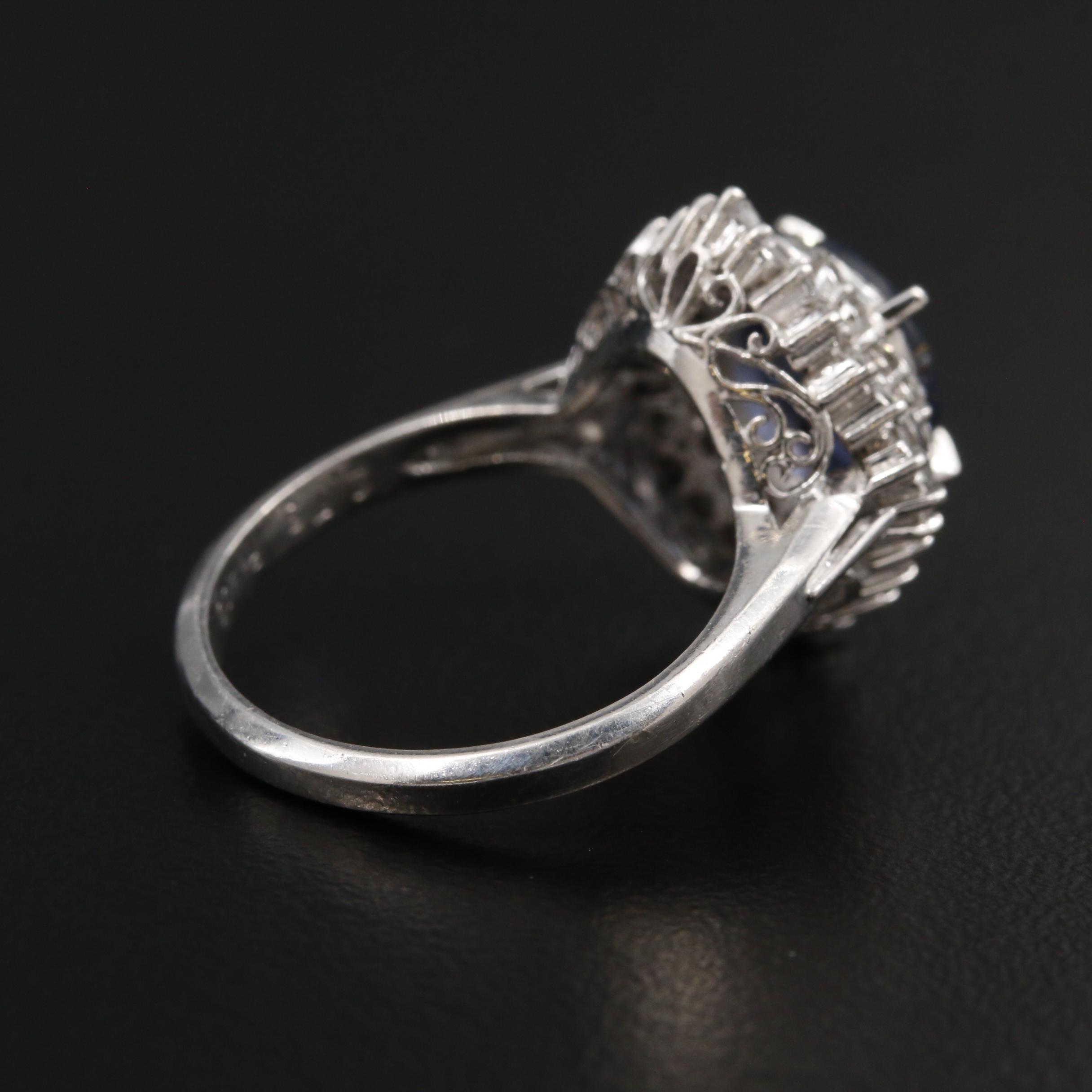 Platinum Star Sapphire and Diamond Double Halo Ring