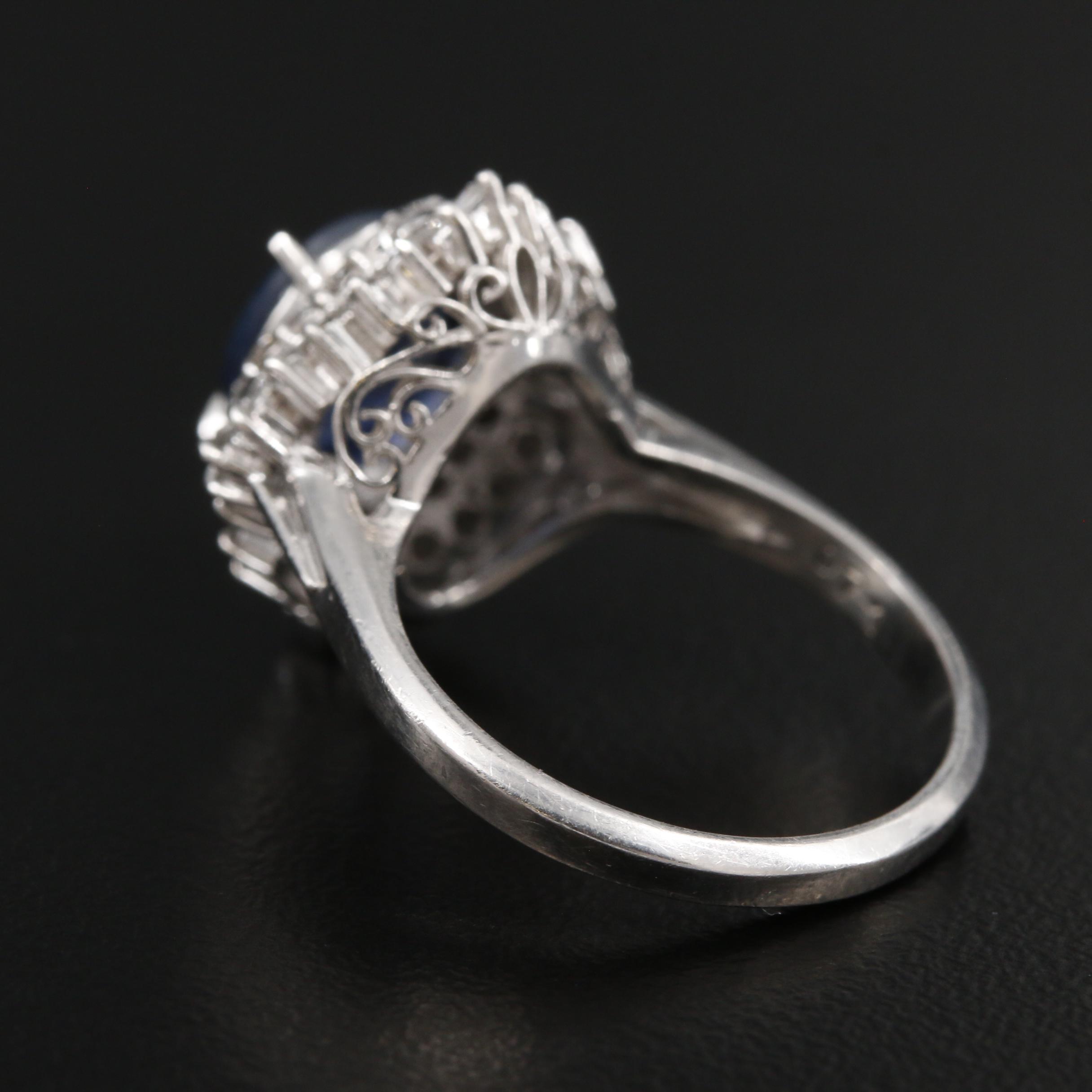 Platinum Star Sapphire and Diamond Double Halo Ring