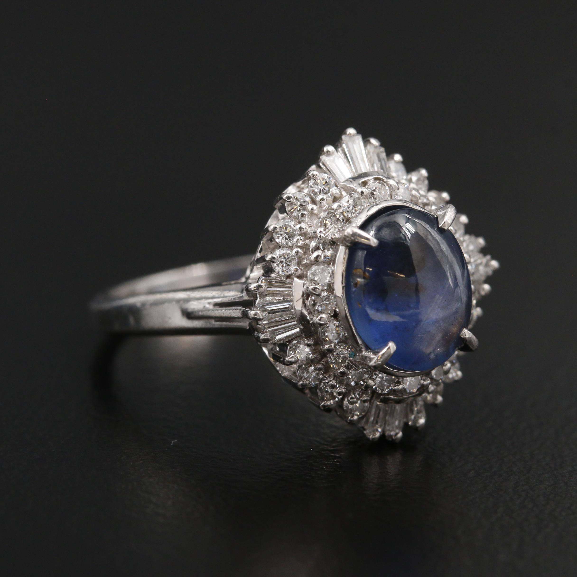 Platinum Star Sapphire and Diamond Double Halo Ring