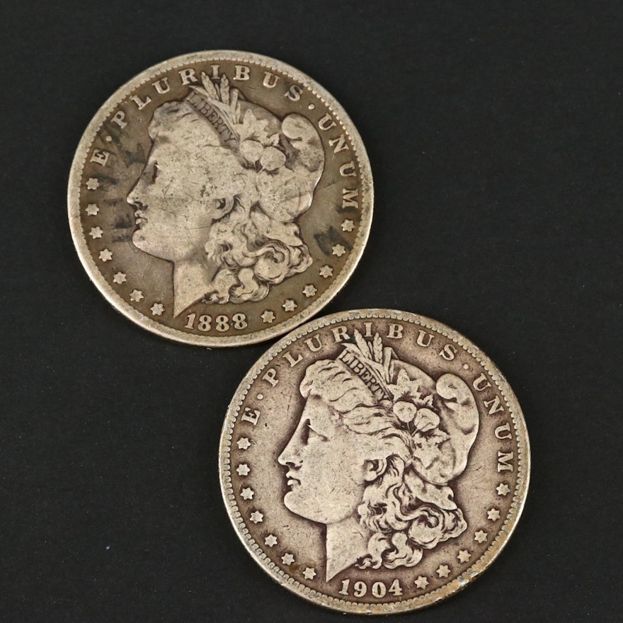 Two Silver Morgan Dollars Including an 1888 and 1904