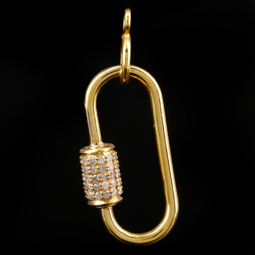 14K Yellow Gold Diamond Carabiner Pendant