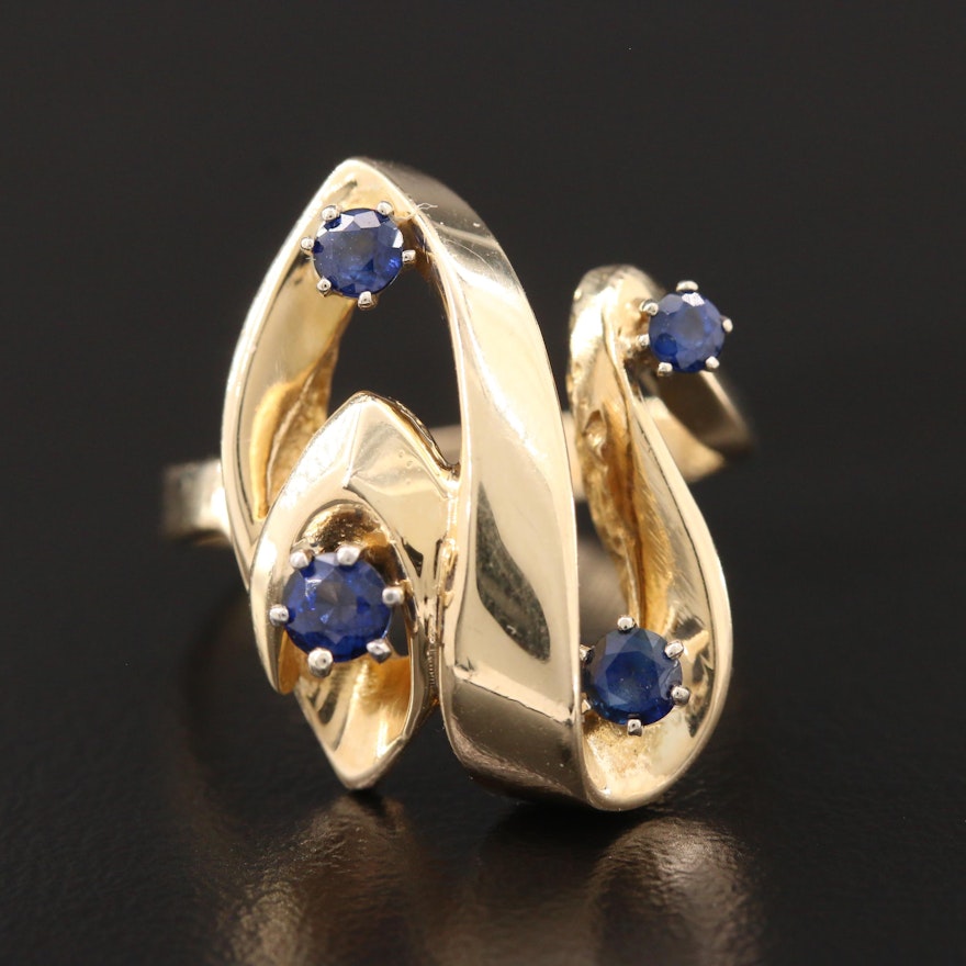 14K Yellow Gold Sapphire Ribbon Ring