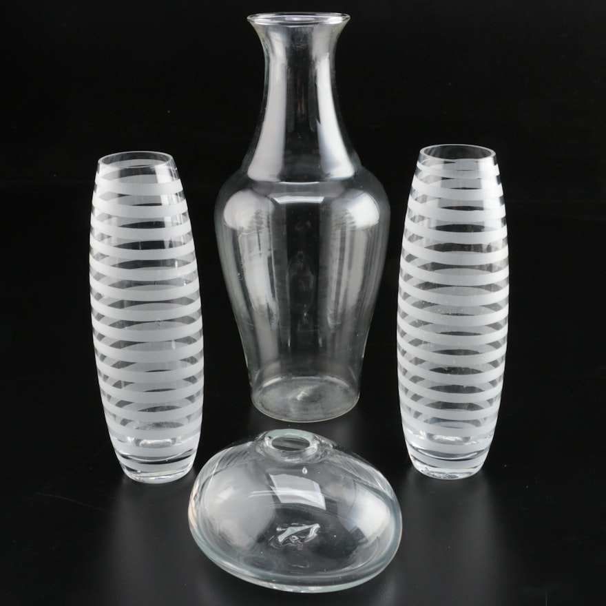 Spiral Etched Glass Bud Vases with Clear Glass Vases