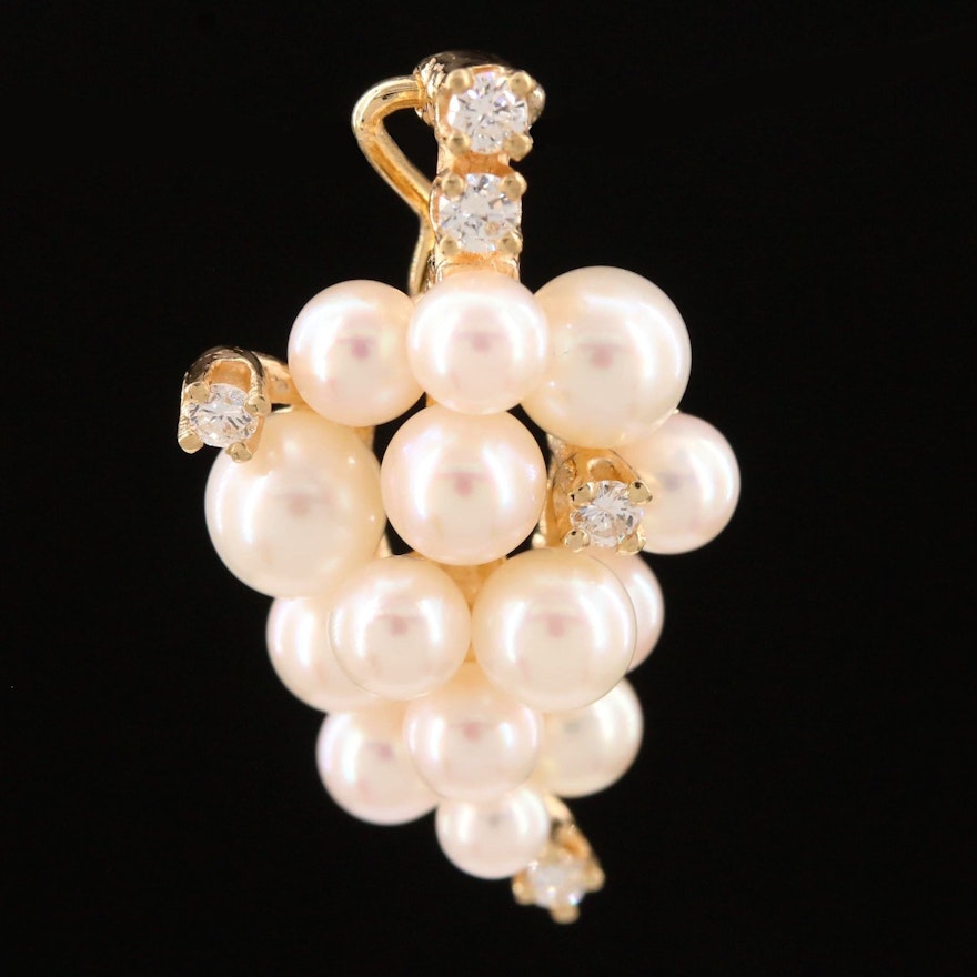 14K Yellow Gold Pearl and Diamond Grape Cluster Enhancer Pendant