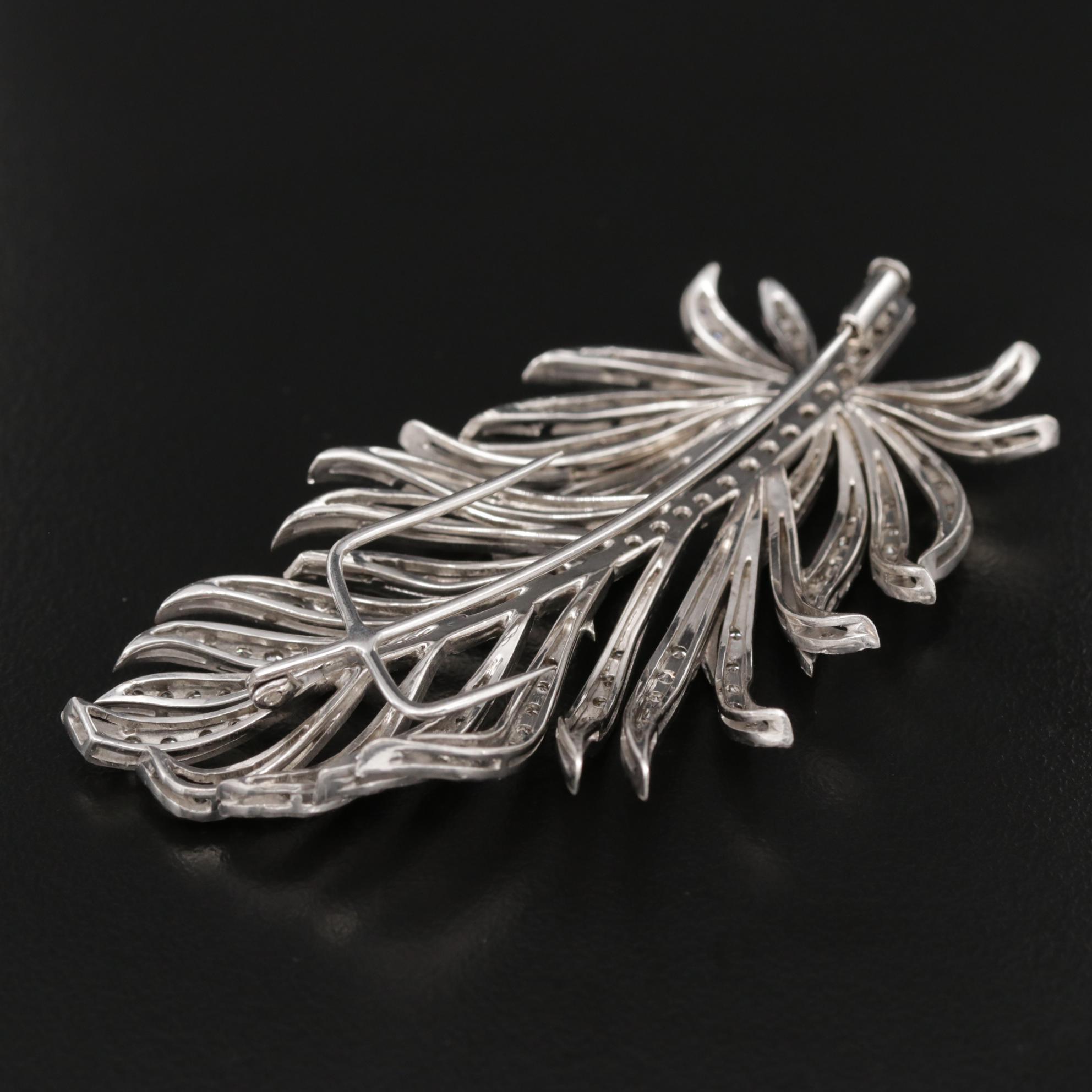 Vintage Platinum 2.34 CTW Diamond Feather Brooch