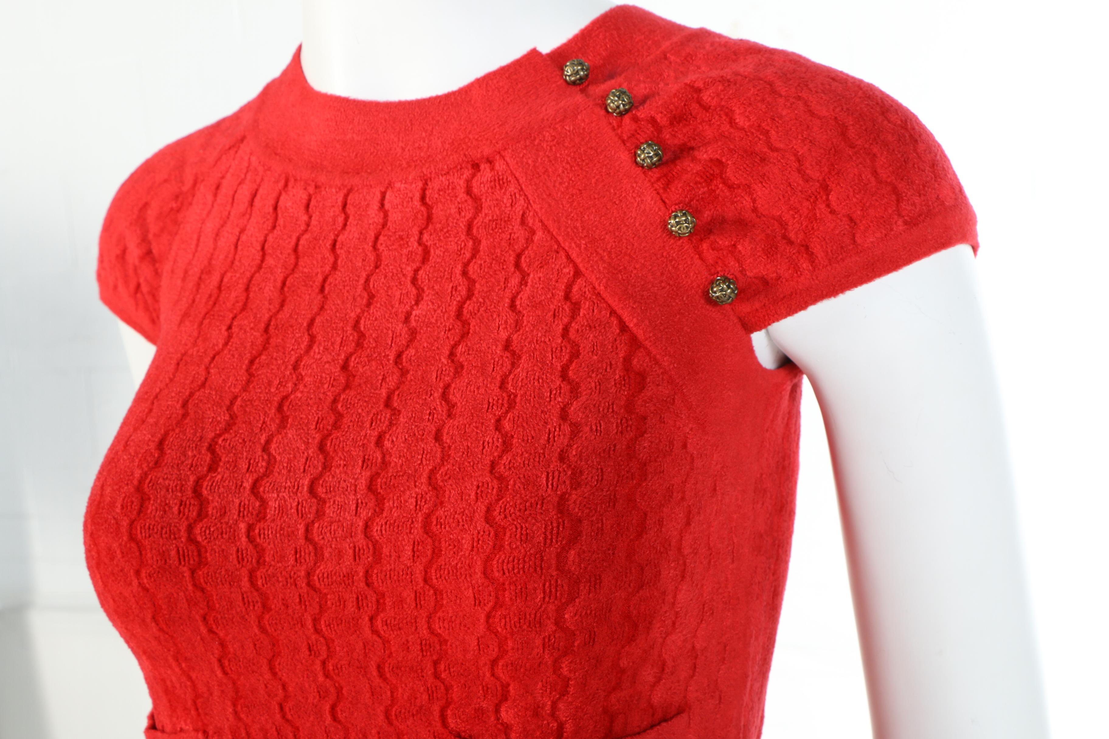 Chanel Red Velour Knit Cap Sleeve Dress from the 2010 Paris-Shanghai Collection