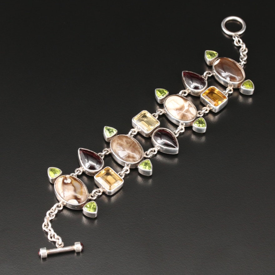 Starborn Sterling Silver Jasper, Peridot, Citrine and Garnet Link Bracelet