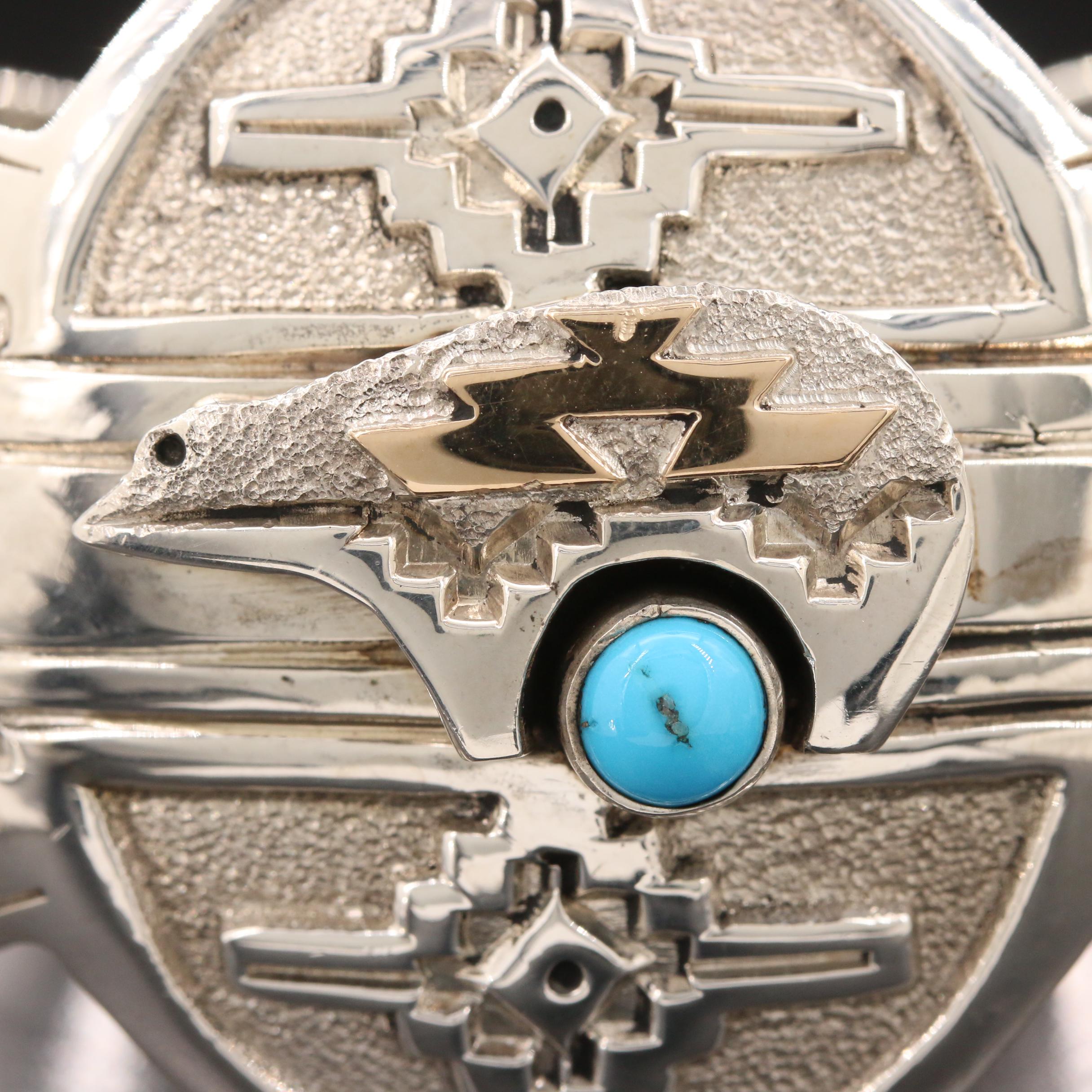 Jefferson Brown Navajo Diné Sterling Turquoise Cuff Bracelet with 14K Accent