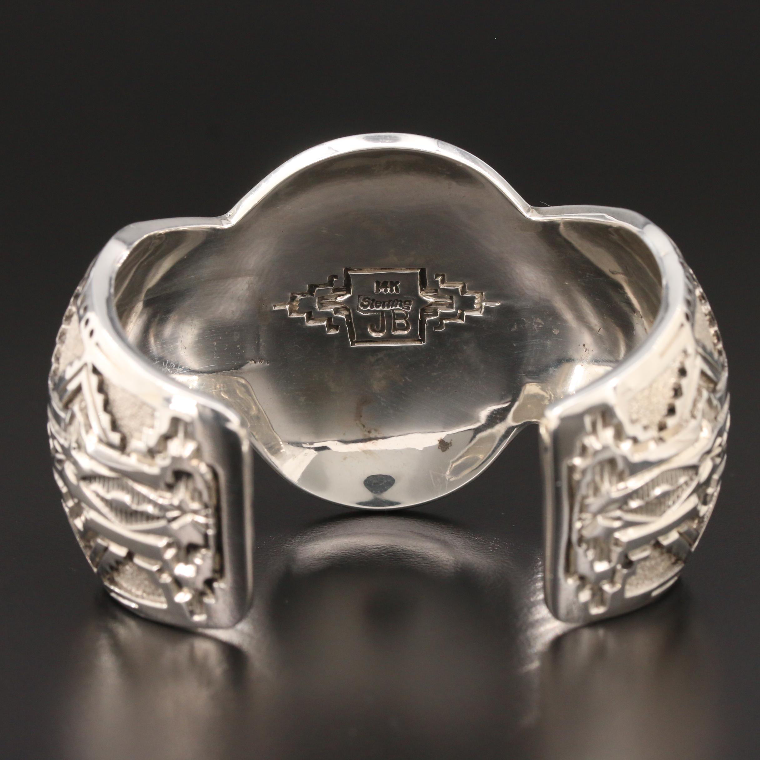 Jefferson Brown Navajo Diné Sterling Turquoise Cuff Bracelet with 14K Accent