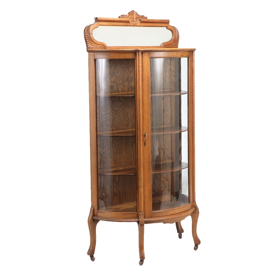 Late Victorian Oak Demilune Display Cabinet with Mirror, Late 19th/Early 20th C.