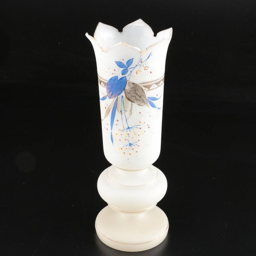 Bristol Style Hand-Painted Glass Vase, Vintage