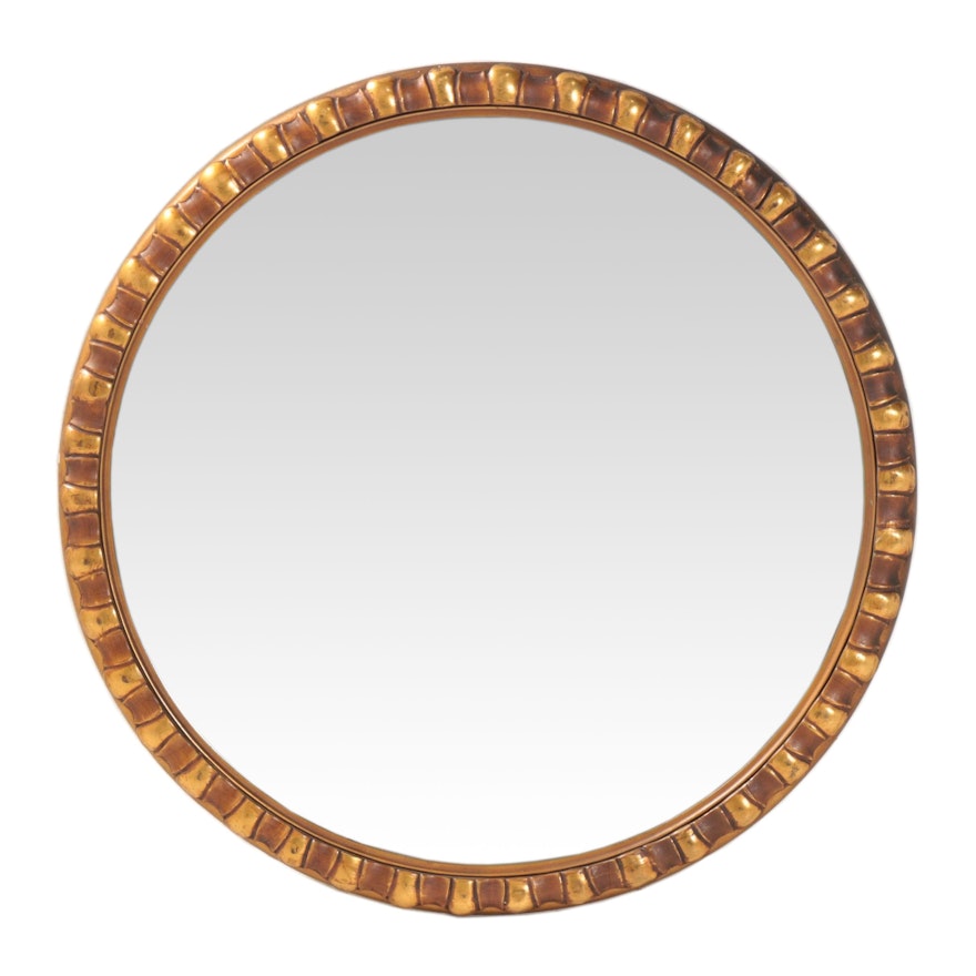 Gold Tone Round Plaster Wall Mirror