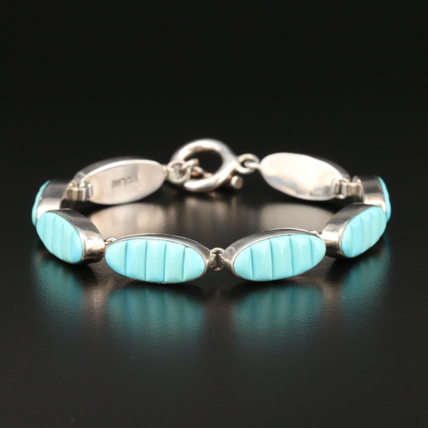 Southwestern Sterling Silver Turquoise Toggle Link Bracelet