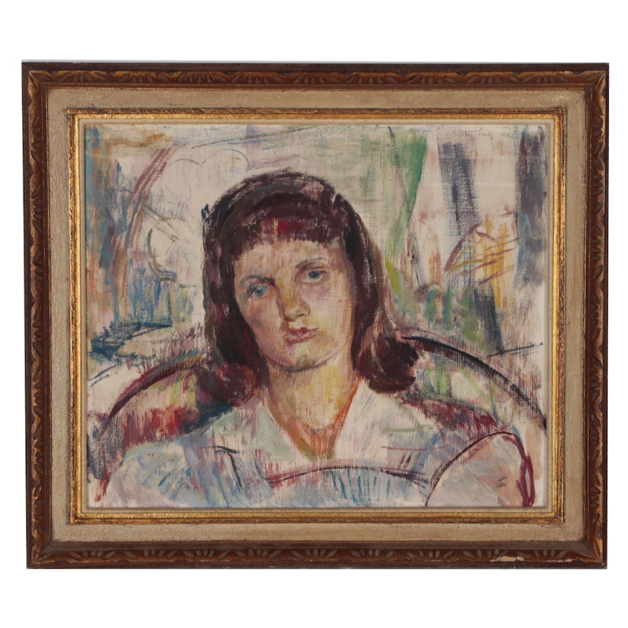 Dorothy Loch Oil Portrait Painting of Young Girl, 1944