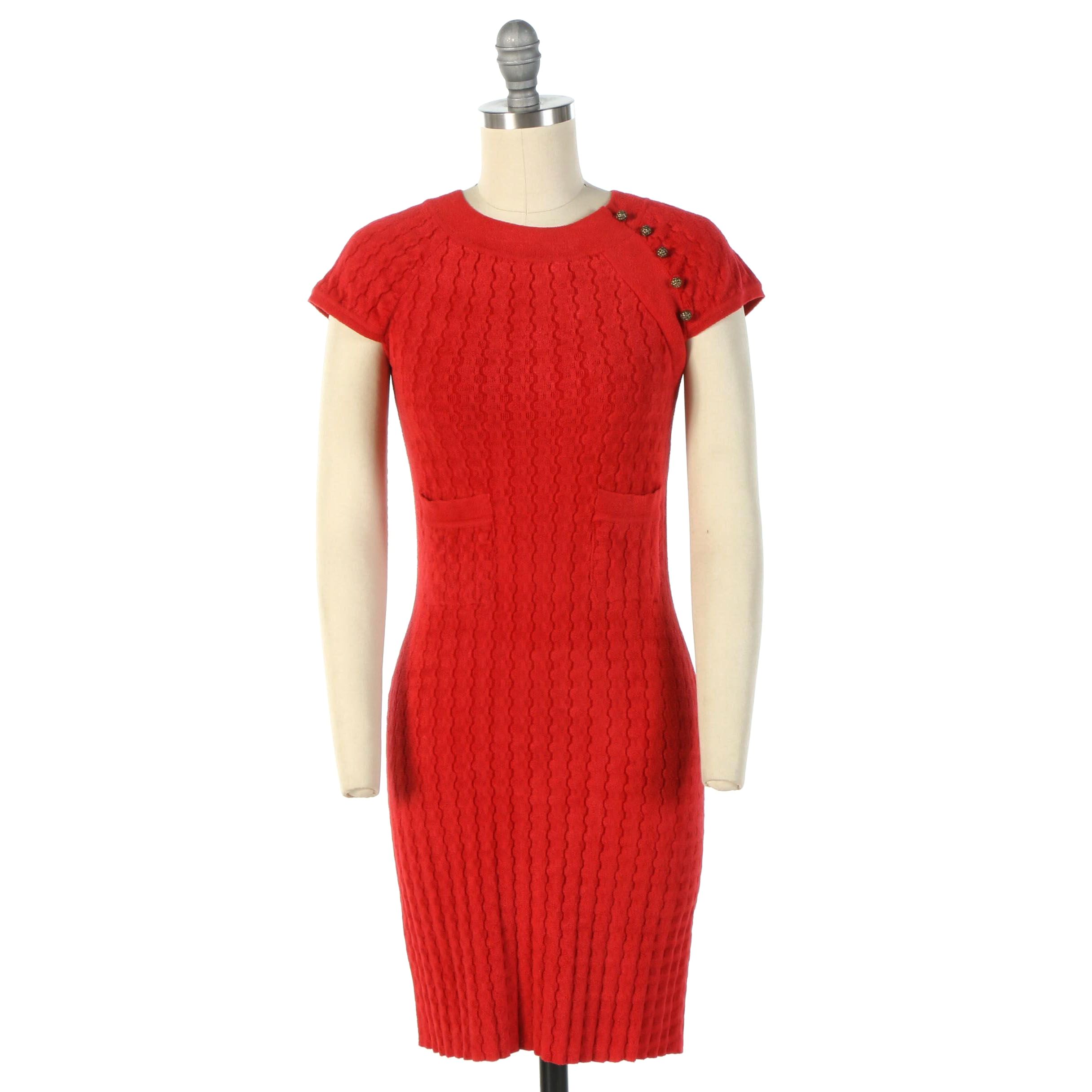Chanel Red Velour Knit Cap Sleeve Dress from the 2010 Paris-Shanghai Collection