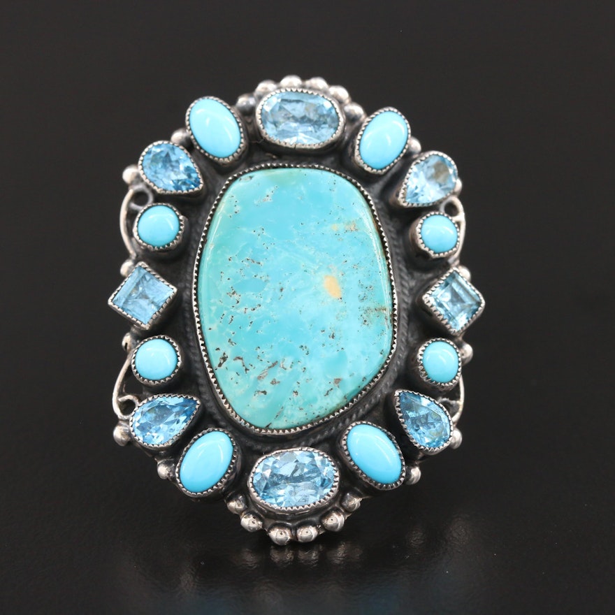 Southwestern Leo Feeney Sterling Silver Turquoise Blue Topaz Ring