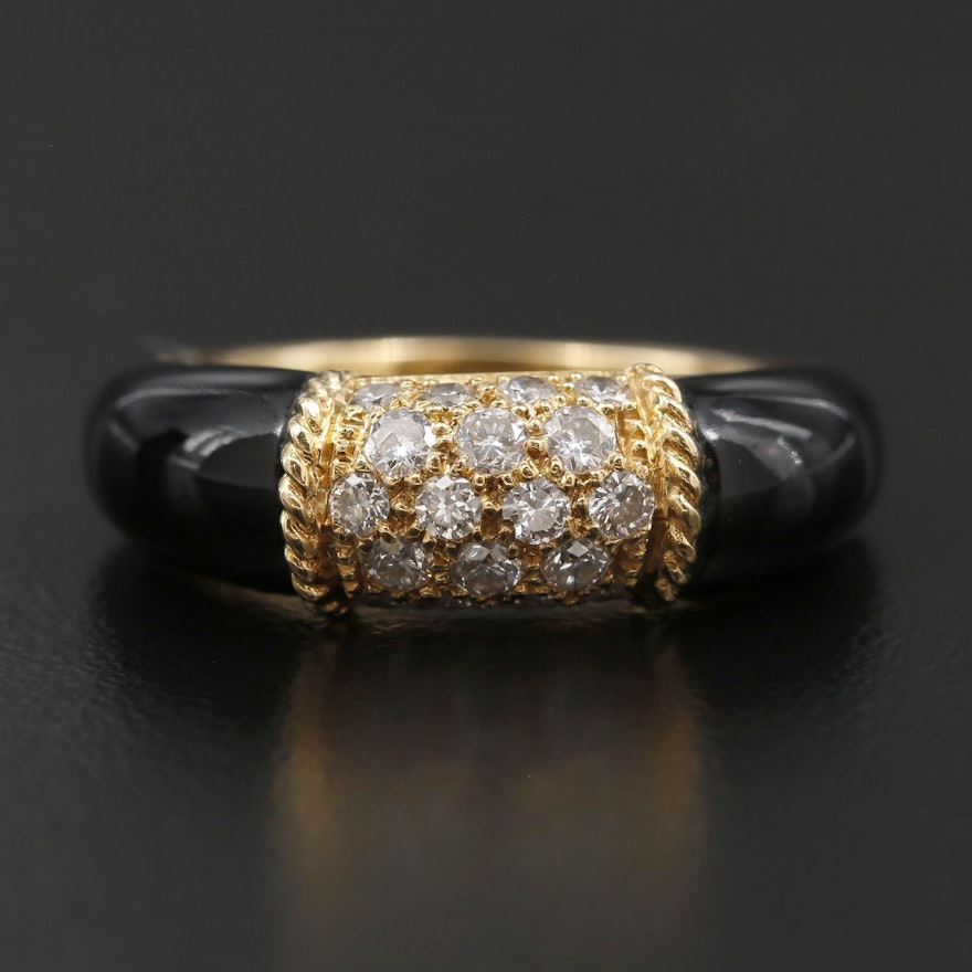 Van Cleef and Arpels "Philippine" 18K Yellow Gold Diamond and Black Onyx Ring