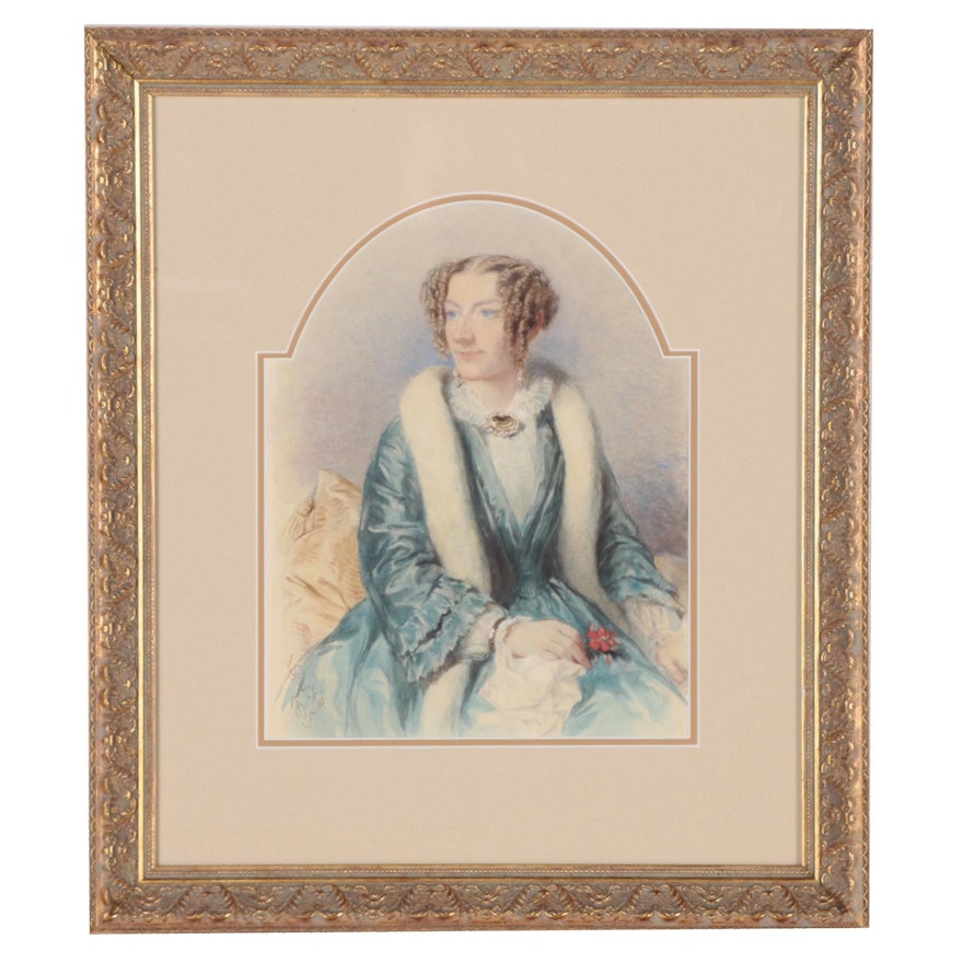 L. Stocks Watercolor Portrait Painting, 1855