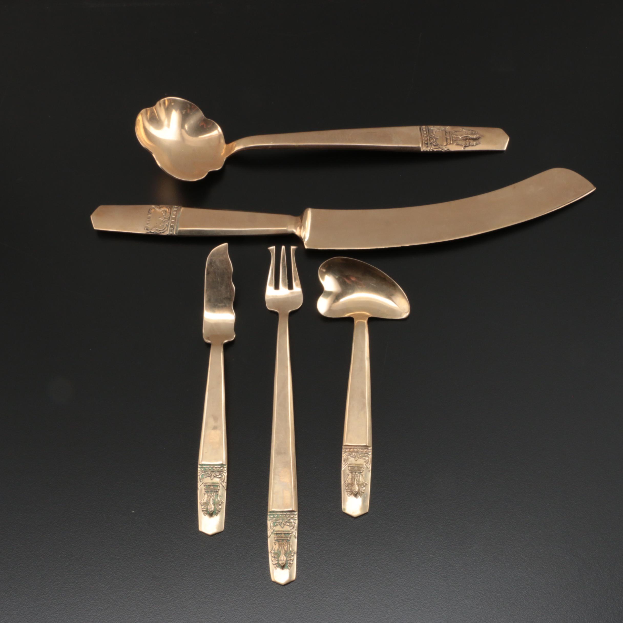 Thai Elephant Design Brass Flatware Set, Eight Place Settings, 116 Pieces