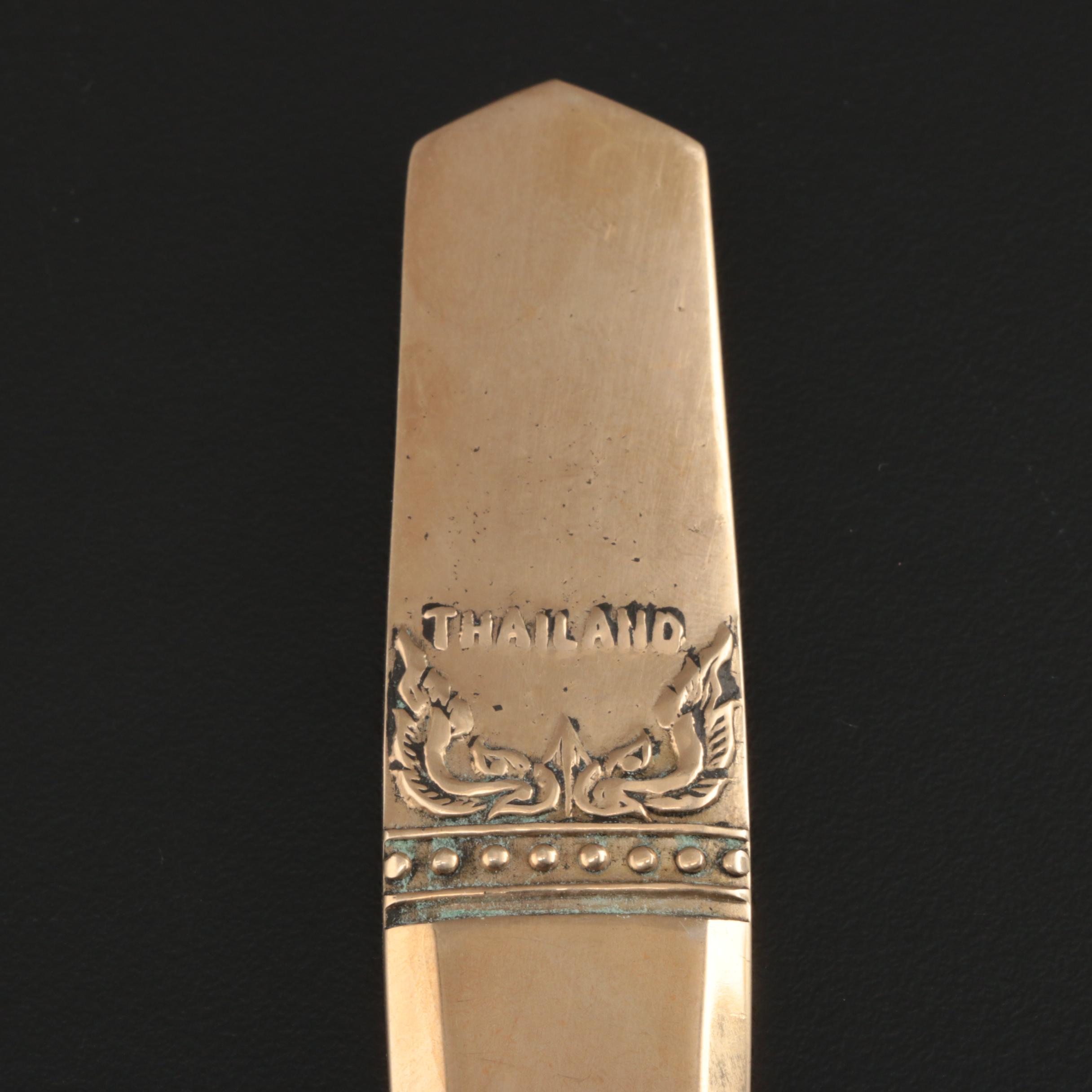 Thai Elephant Design Brass Flatware Set, Eight Place Settings, 116 Pieces