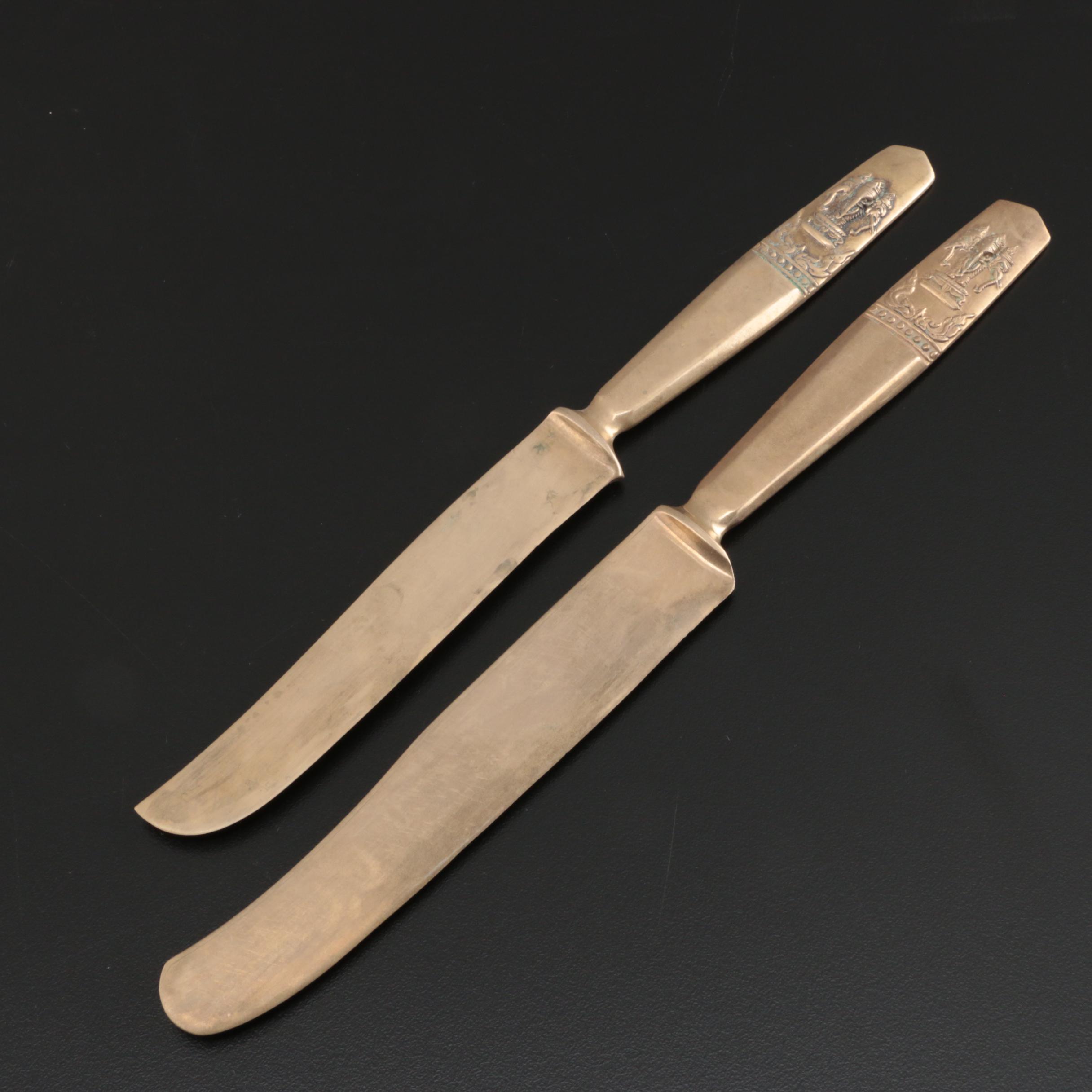 Thai Elephant Design Brass Flatware Set, Eight Place Settings, 116 Pieces