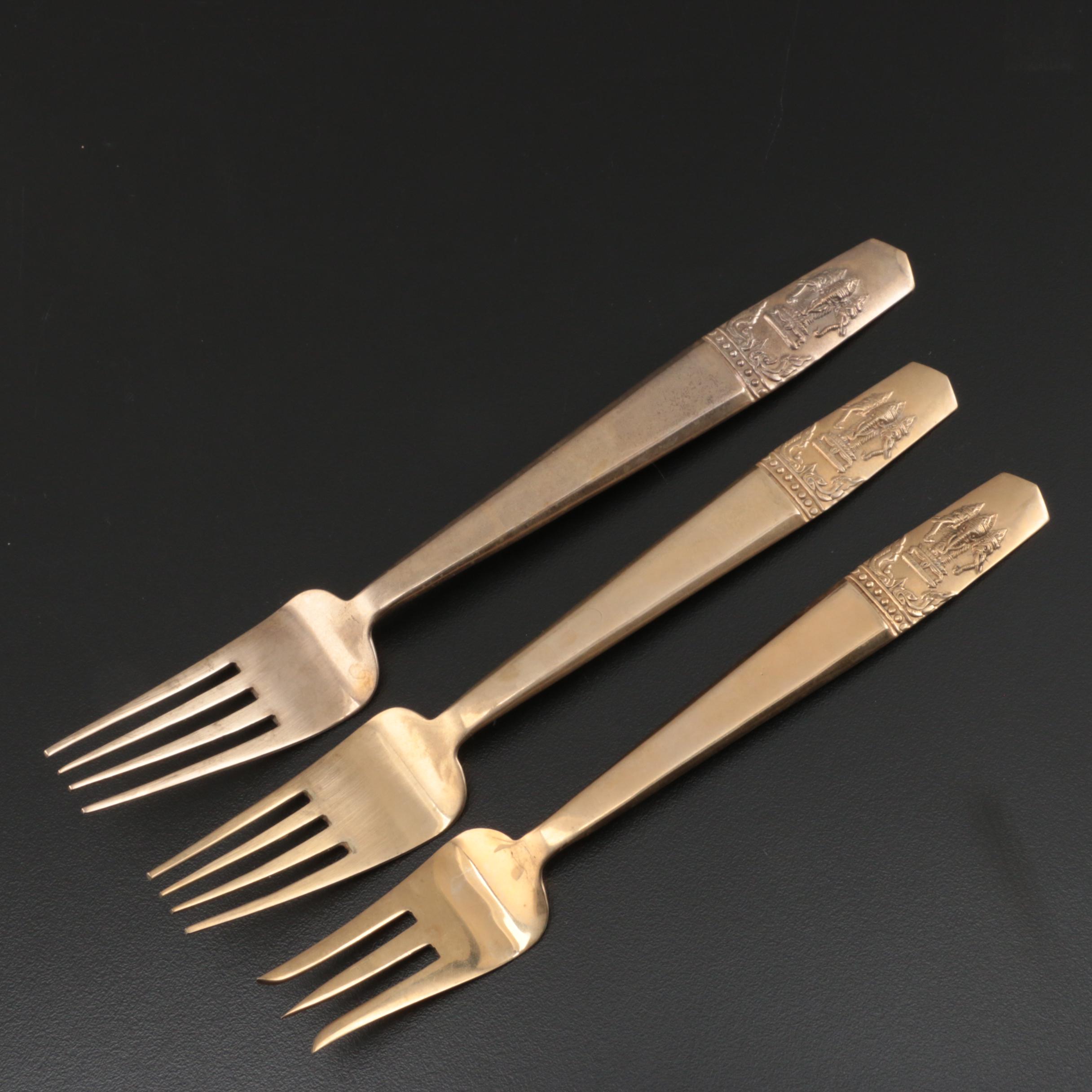 Thai Elephant Design Brass Flatware Set, Eight Place Settings, 116 Pieces