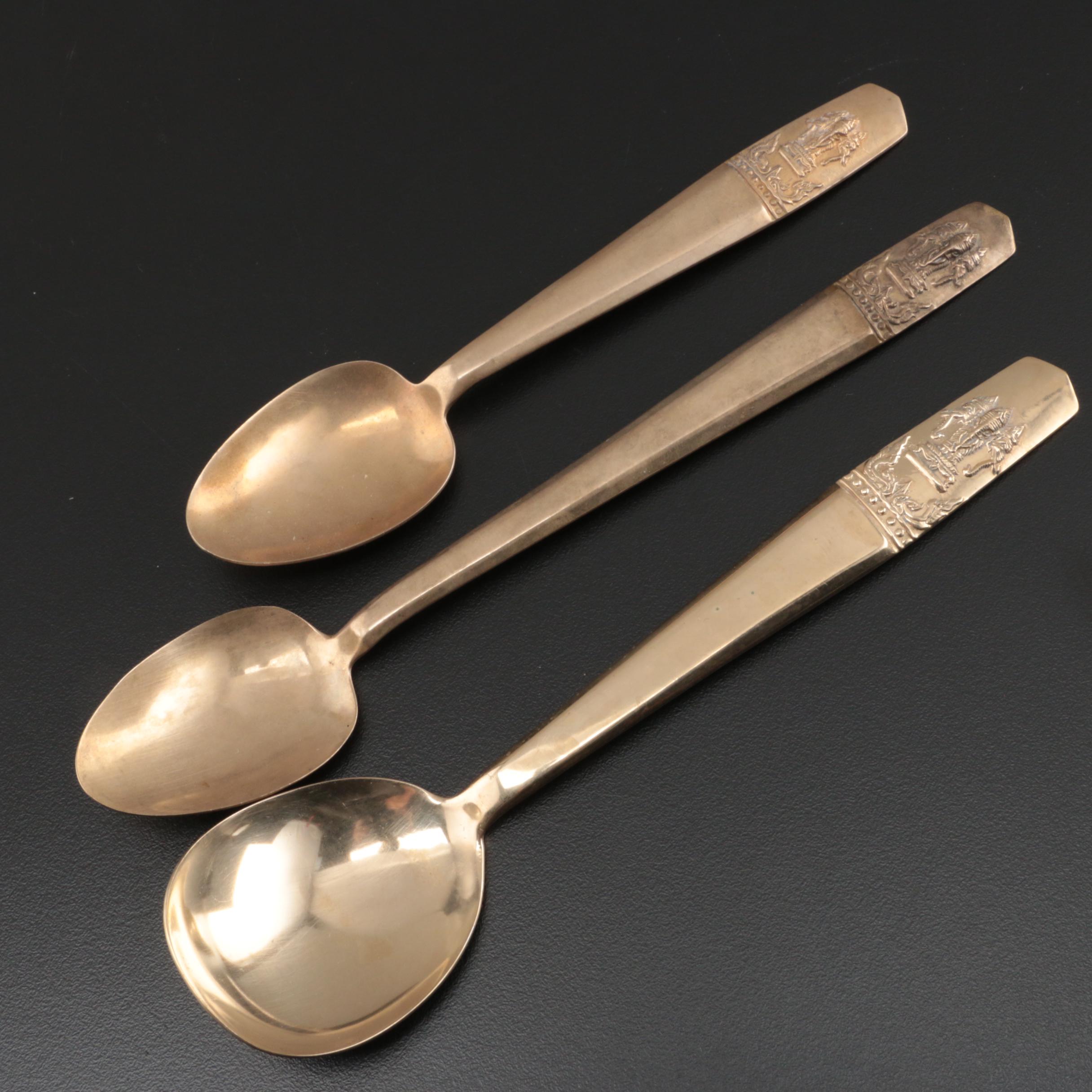 Thai Elephant Design Brass Flatware Set, Eight Place Settings, 116 Pieces