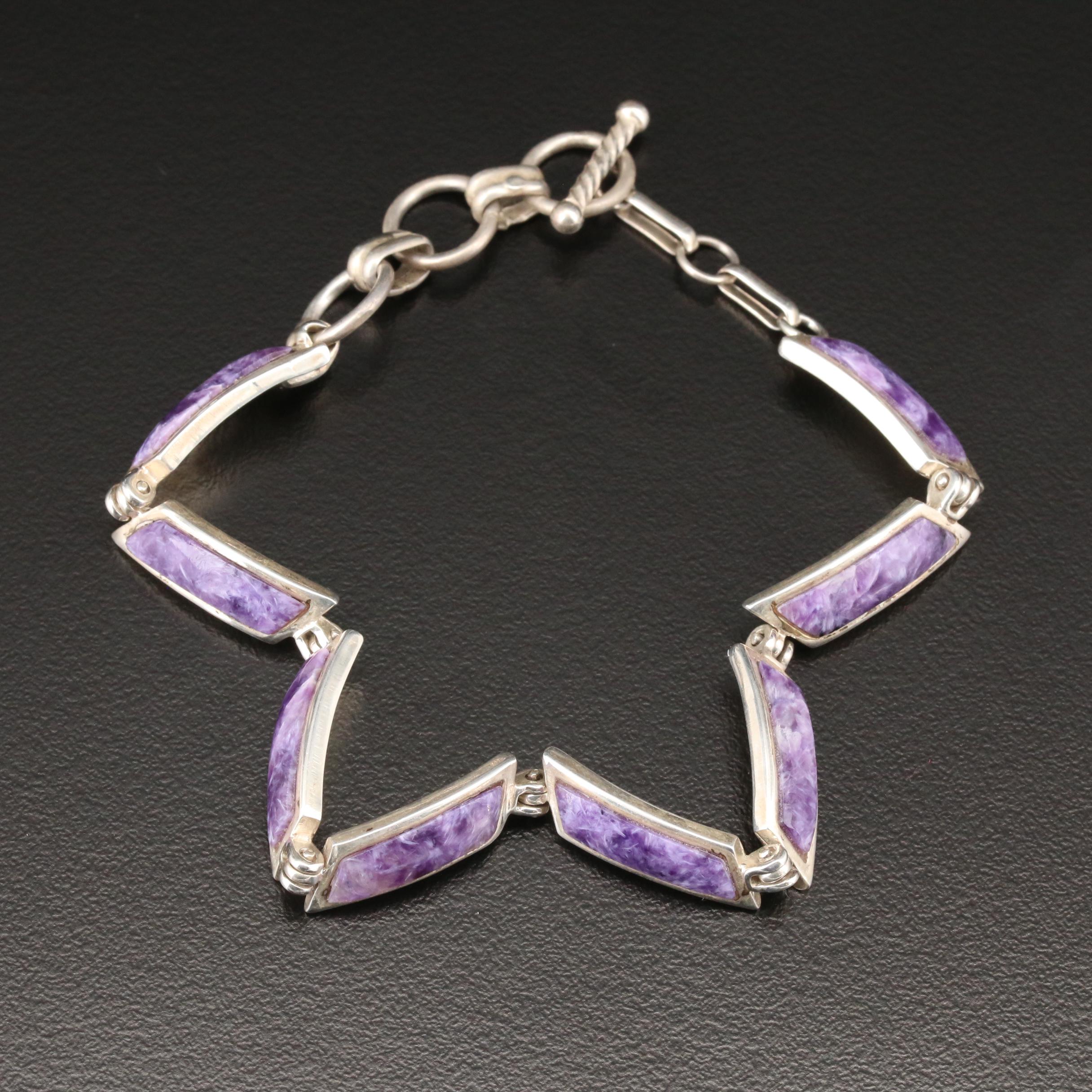 Betty Thomas Sanel Navajo Sterling Silver Charoite Link Bracelet