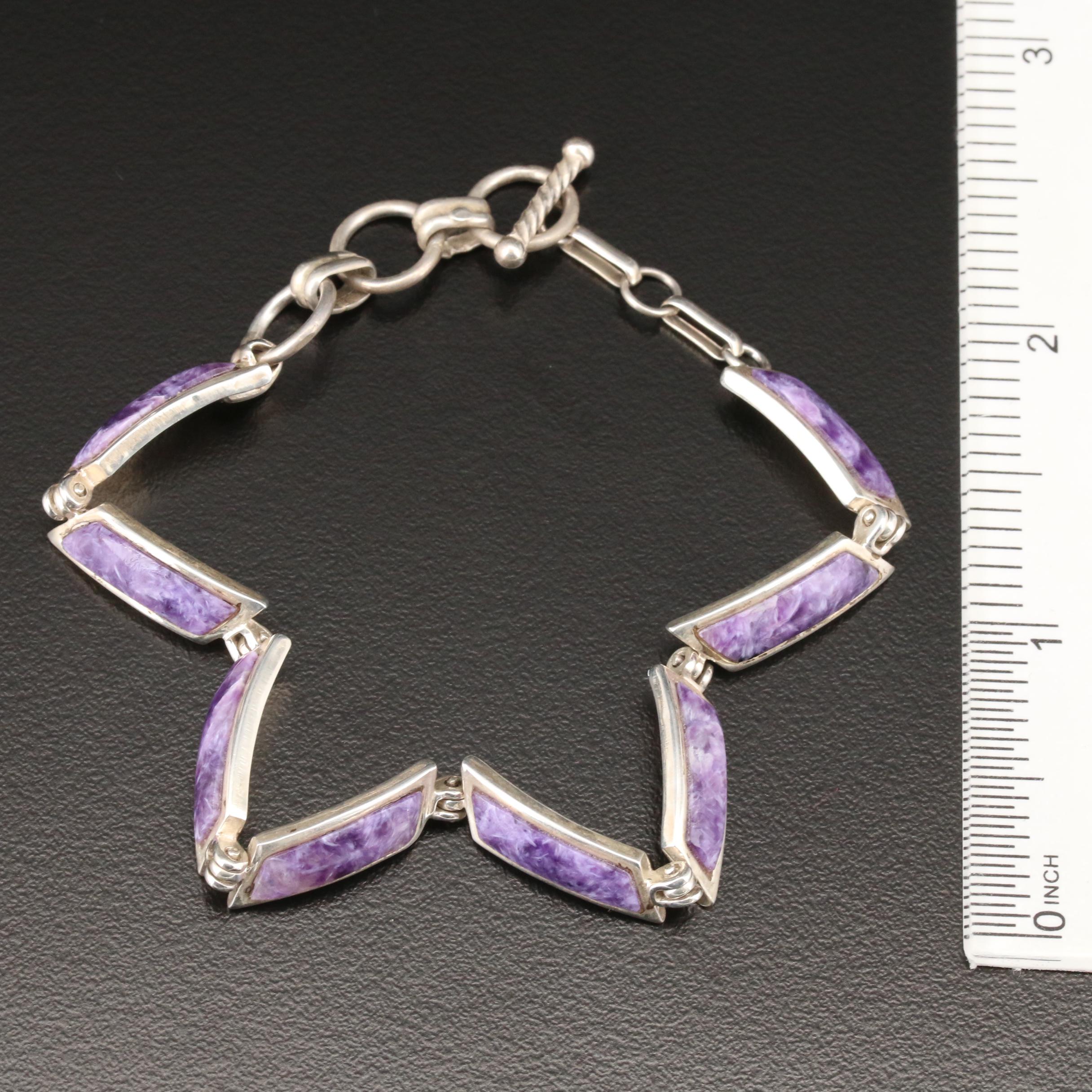 Betty Thomas Sanel Navajo Sterling Silver Charoite Link Bracelet