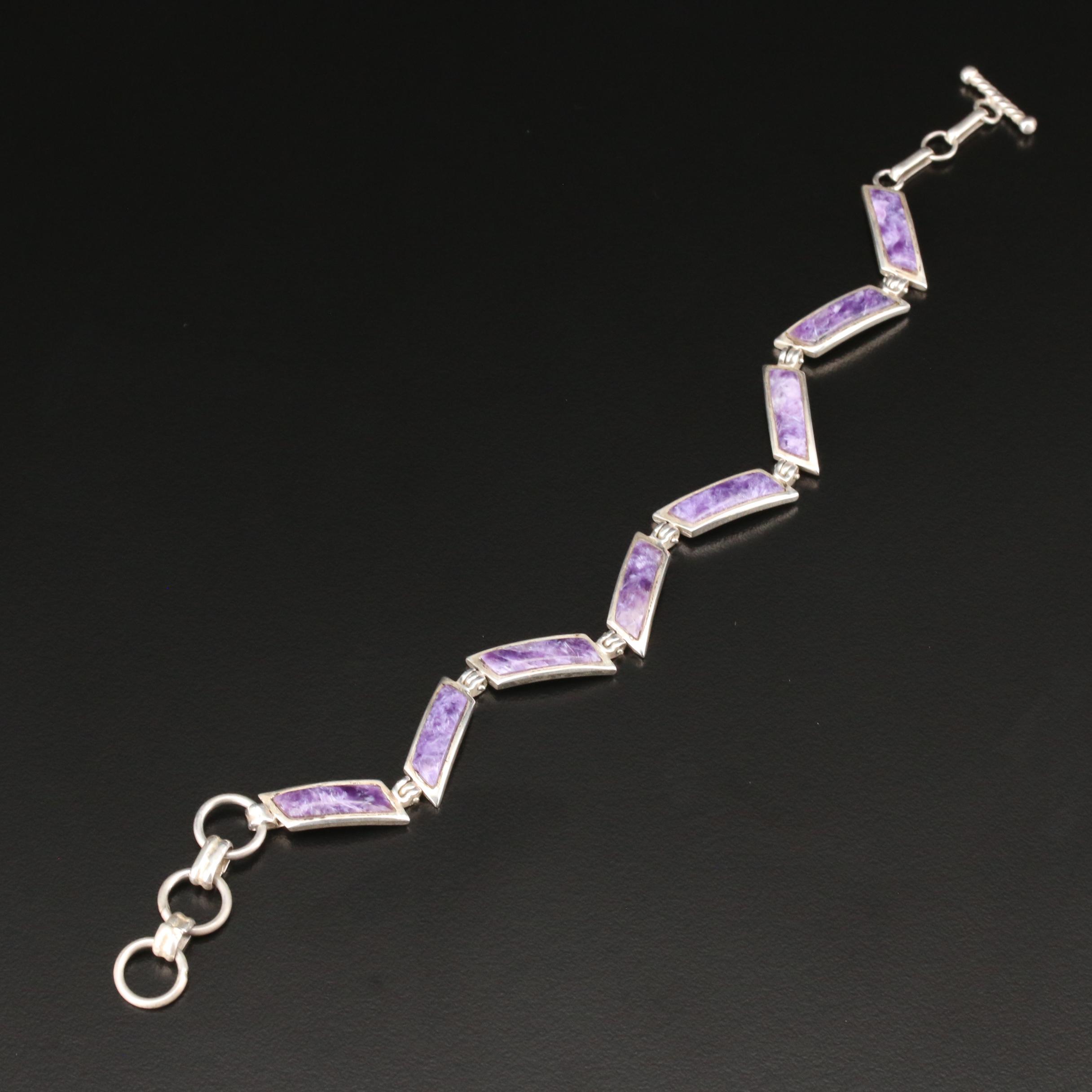 Betty Thomas Sanel Navajo Sterling Silver Charoite Link Bracelet