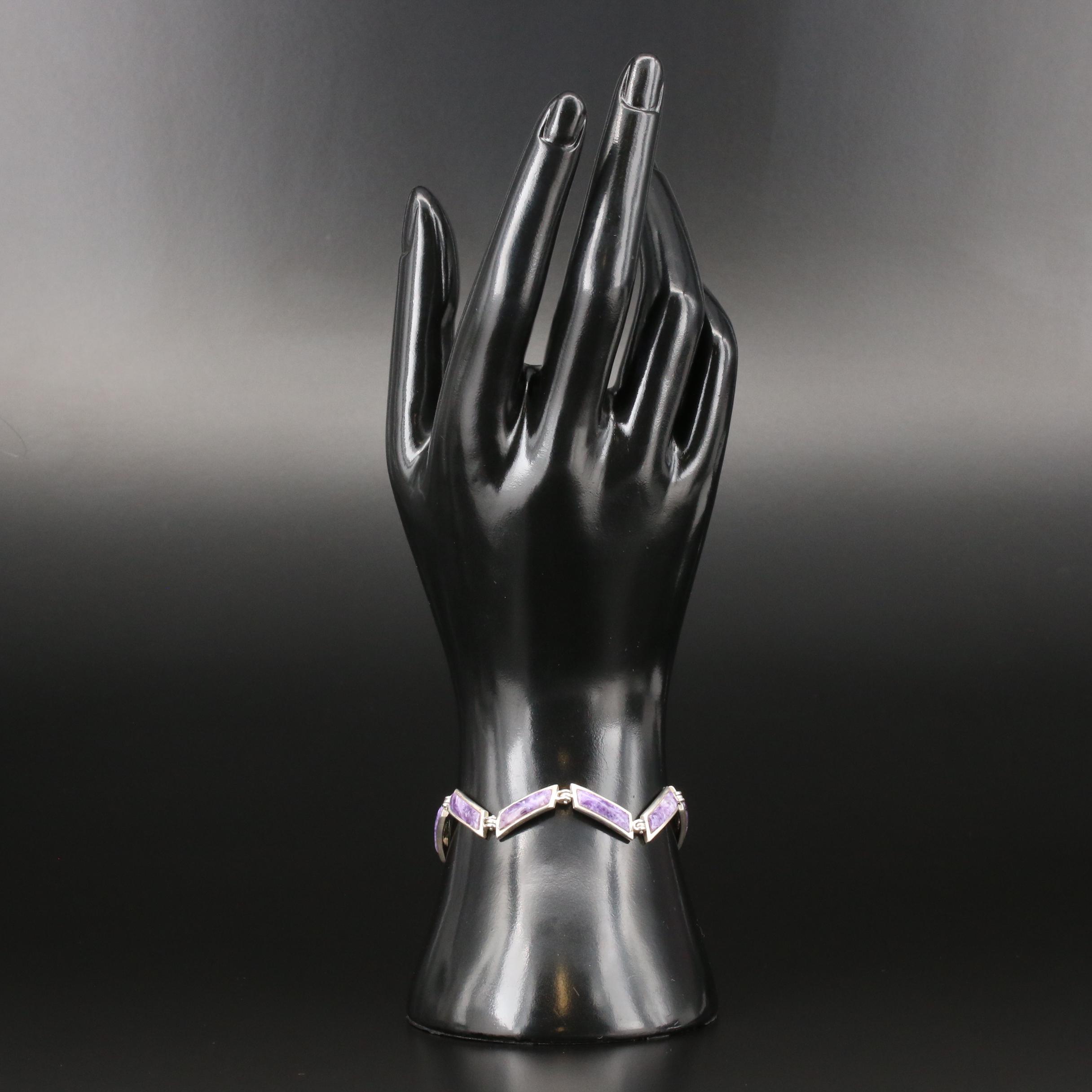 Betty Thomas Sanel Navajo Sterling Silver Charoite Link Bracelet