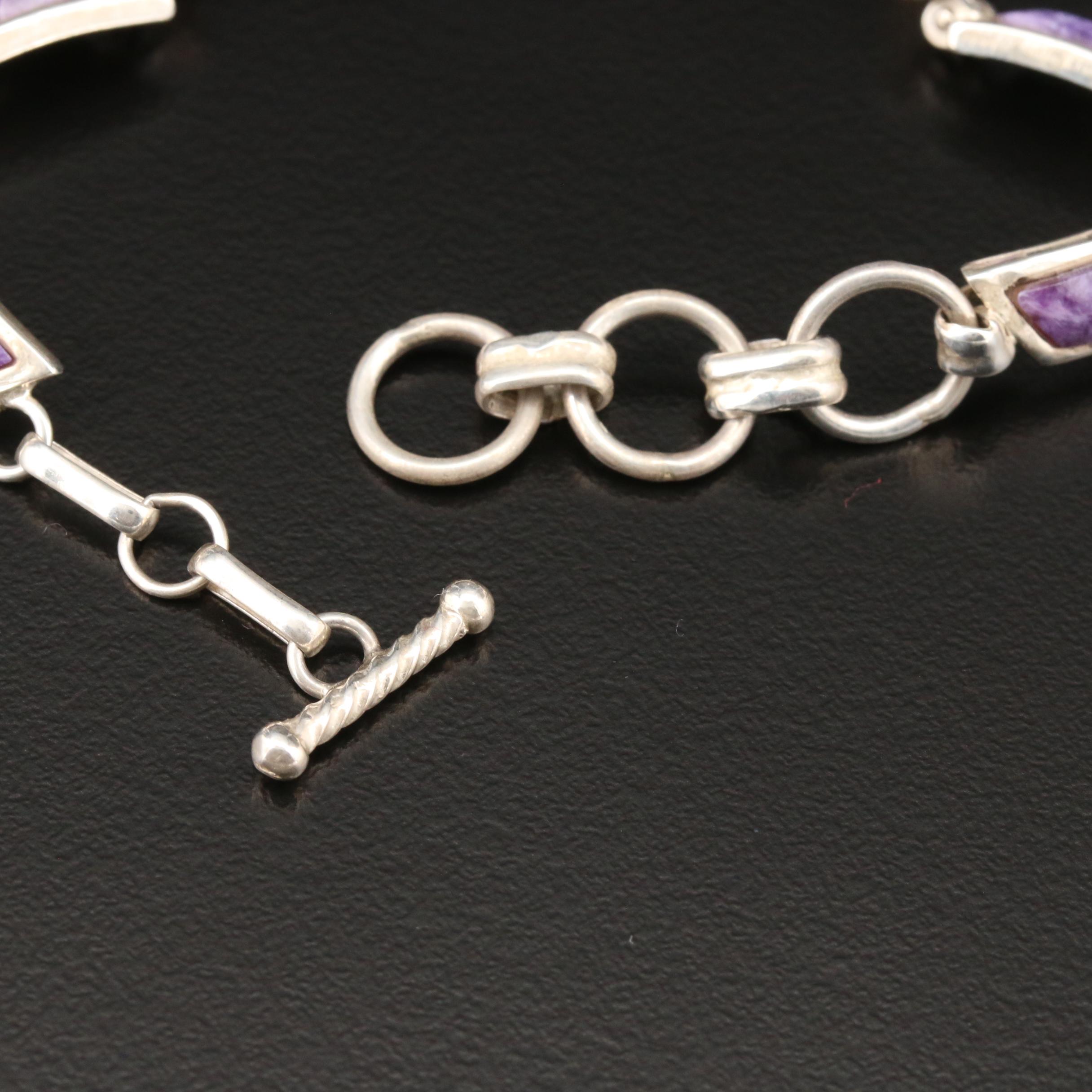 Betty Thomas Sanel Navajo Sterling Silver Charoite Link Bracelet