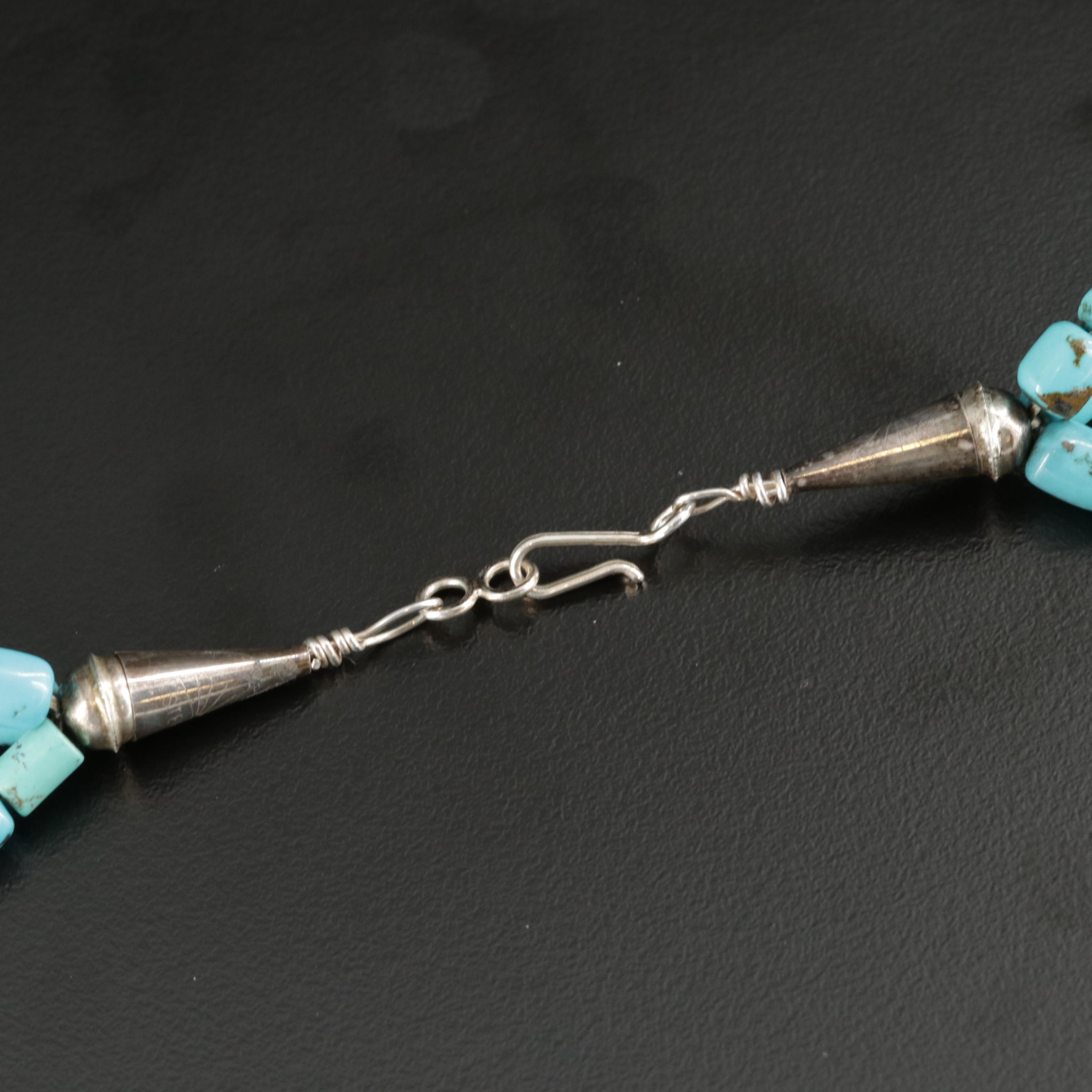 T. Spencer Navajo Diné Sterling Turquoise and Coral Pendant On Beaded Necklace