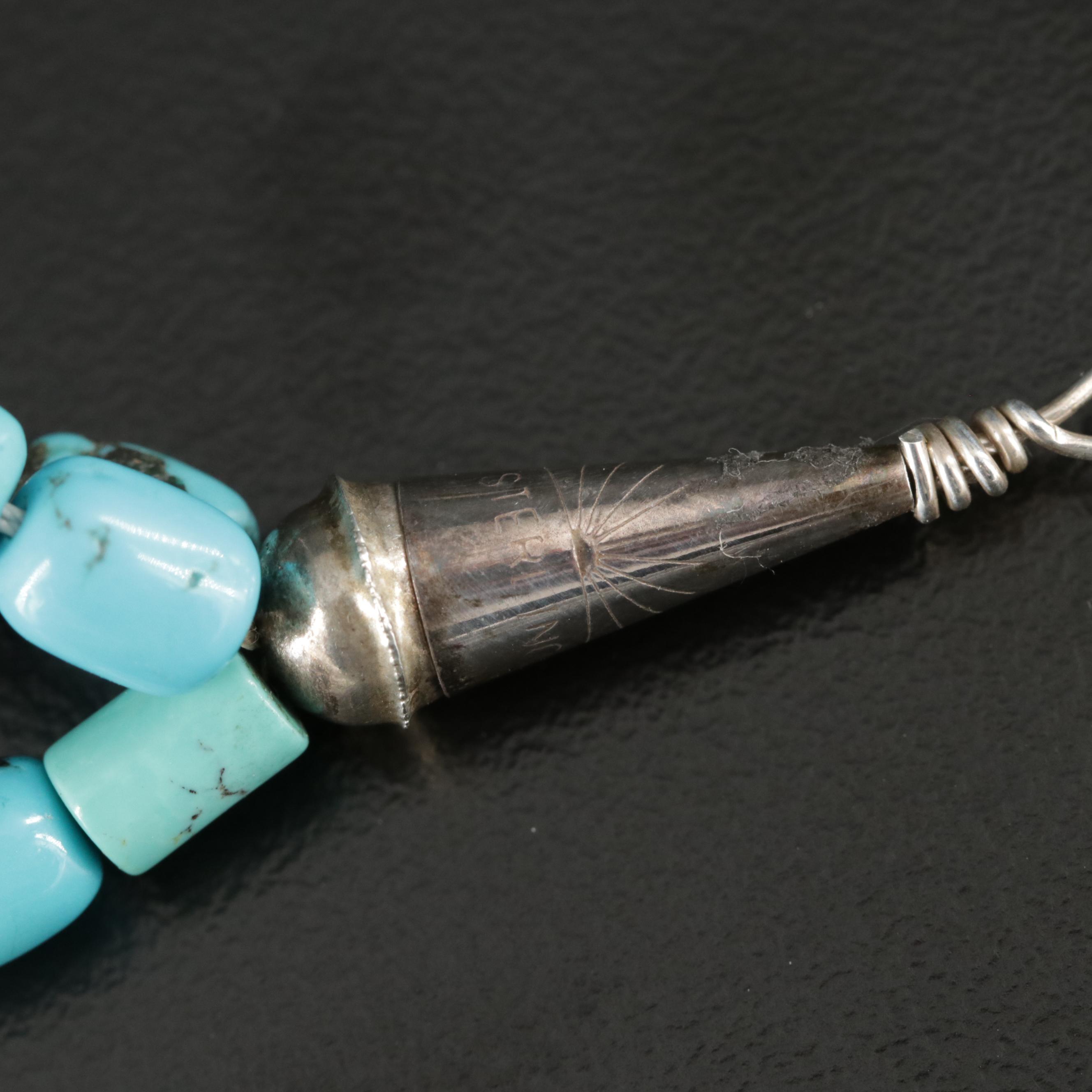 T. Spencer Navajo Diné Sterling Turquoise and Coral Pendant On Beaded Necklace