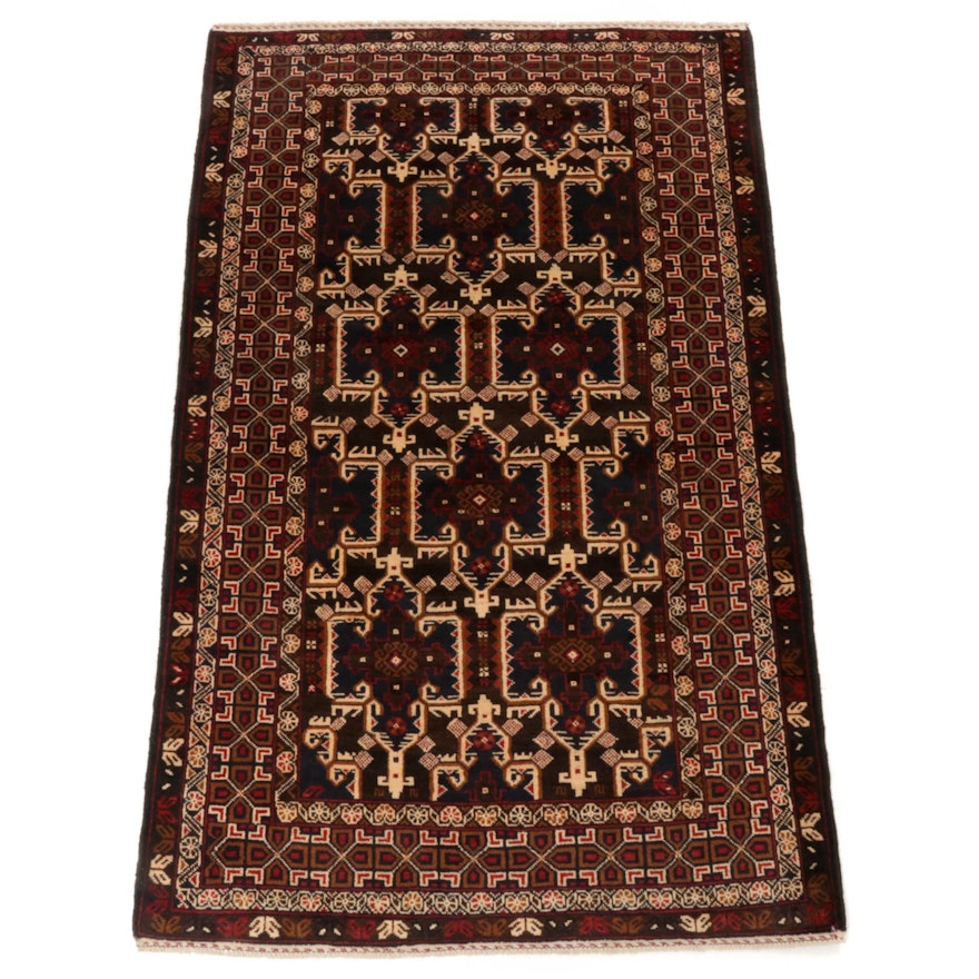 3'11 x 6'4 Hand-Knotted Persian Baluch Rug, 1990s