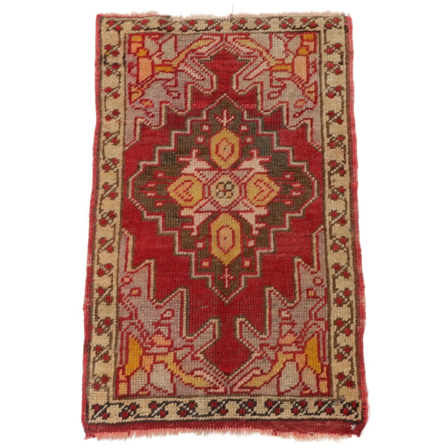 1'6 x 2'4 Hand-Knotted Turkish Oushak Rug, 1920s