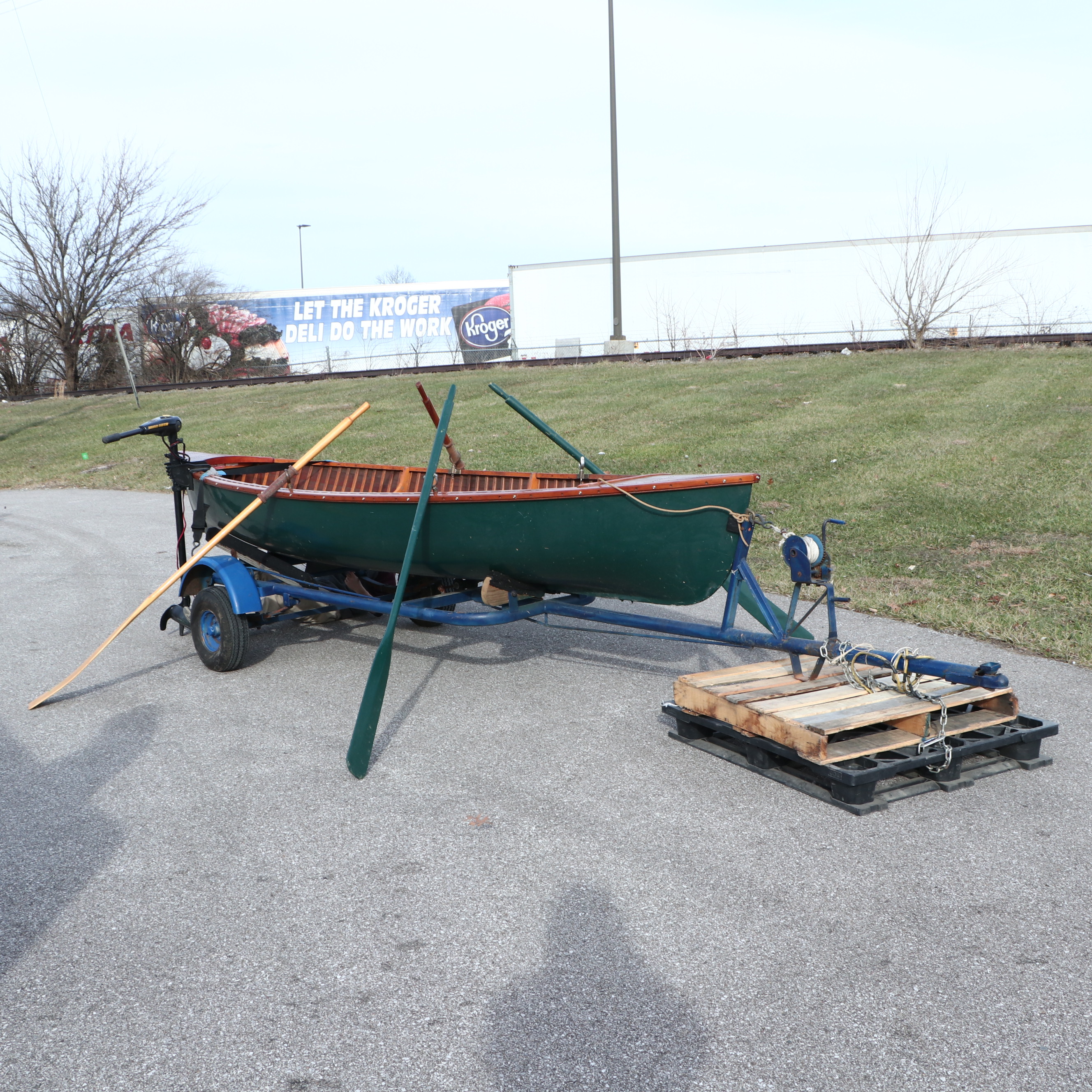 B. Giesler & Sons 15.5 ft. Row Boat with Minn Kota Trolling Motor and Trailer