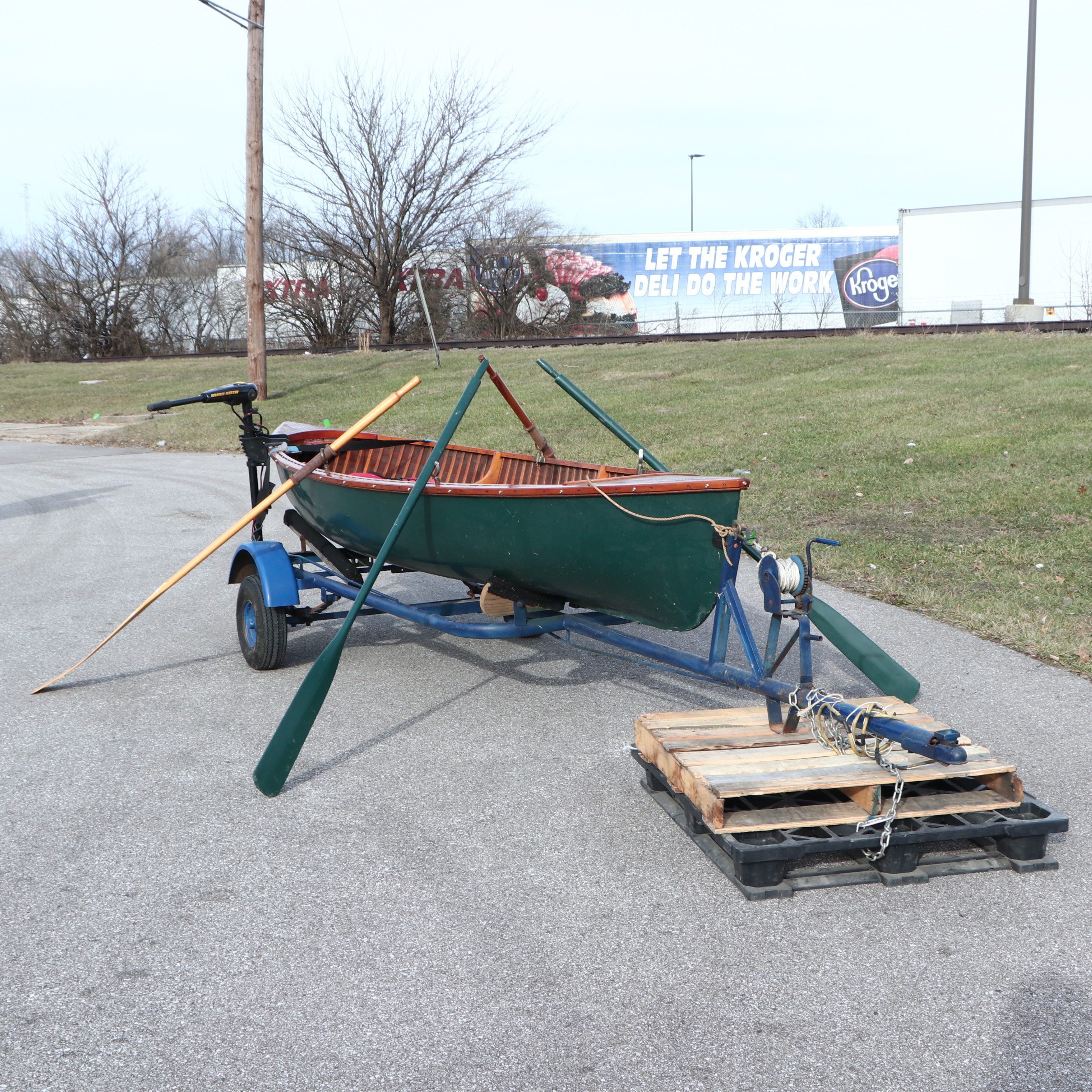 B. Giesler & Sons 15.5 ft. Row Boat with Minn Kota Trolling Motor and Trailer