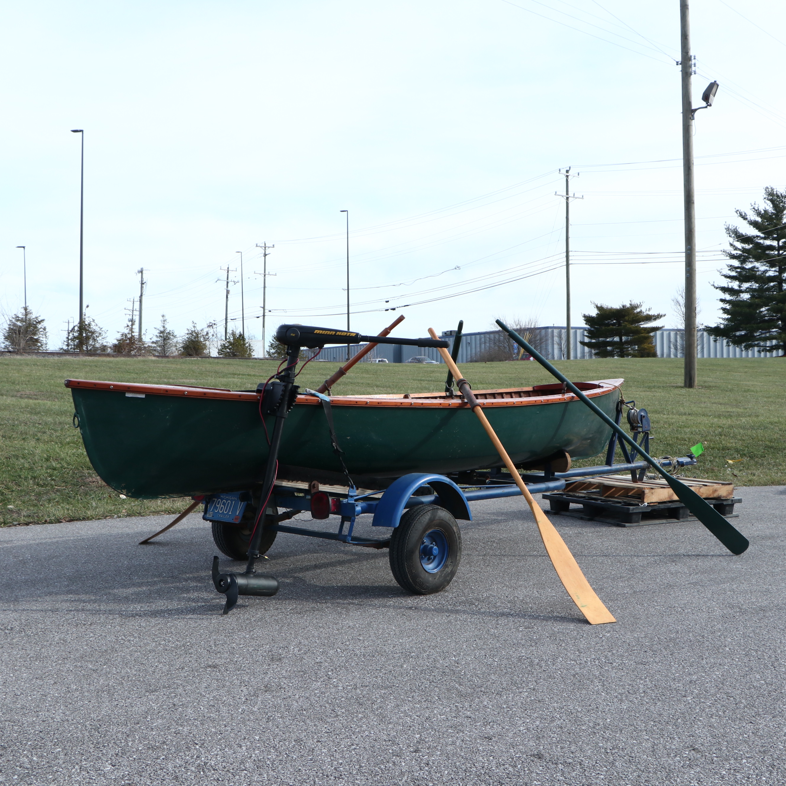 B. Giesler & Sons 15.5 ft. Row Boat with Minn Kota Trolling Motor and Trailer